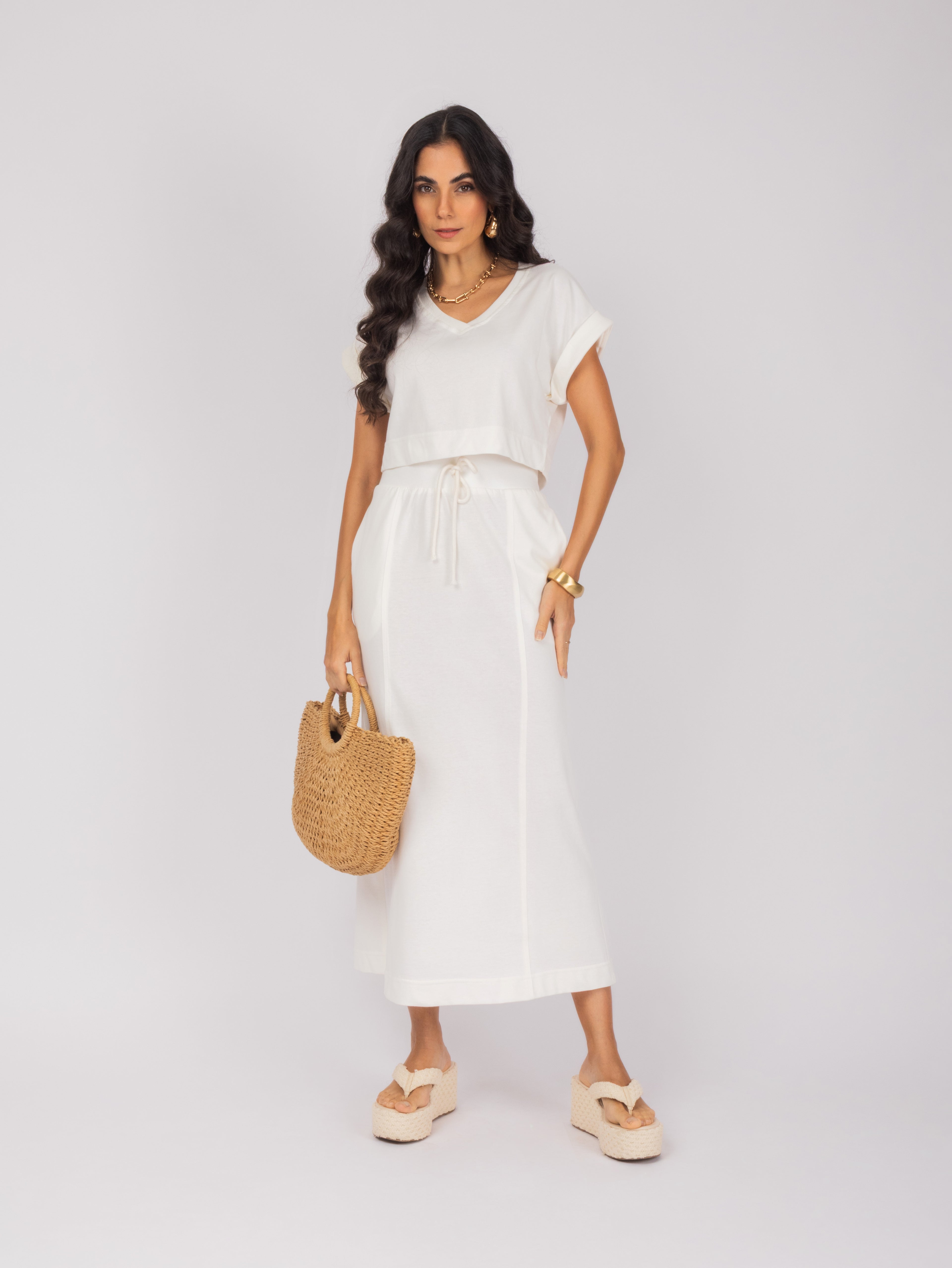 Conjunto de saia com amarração na cintura