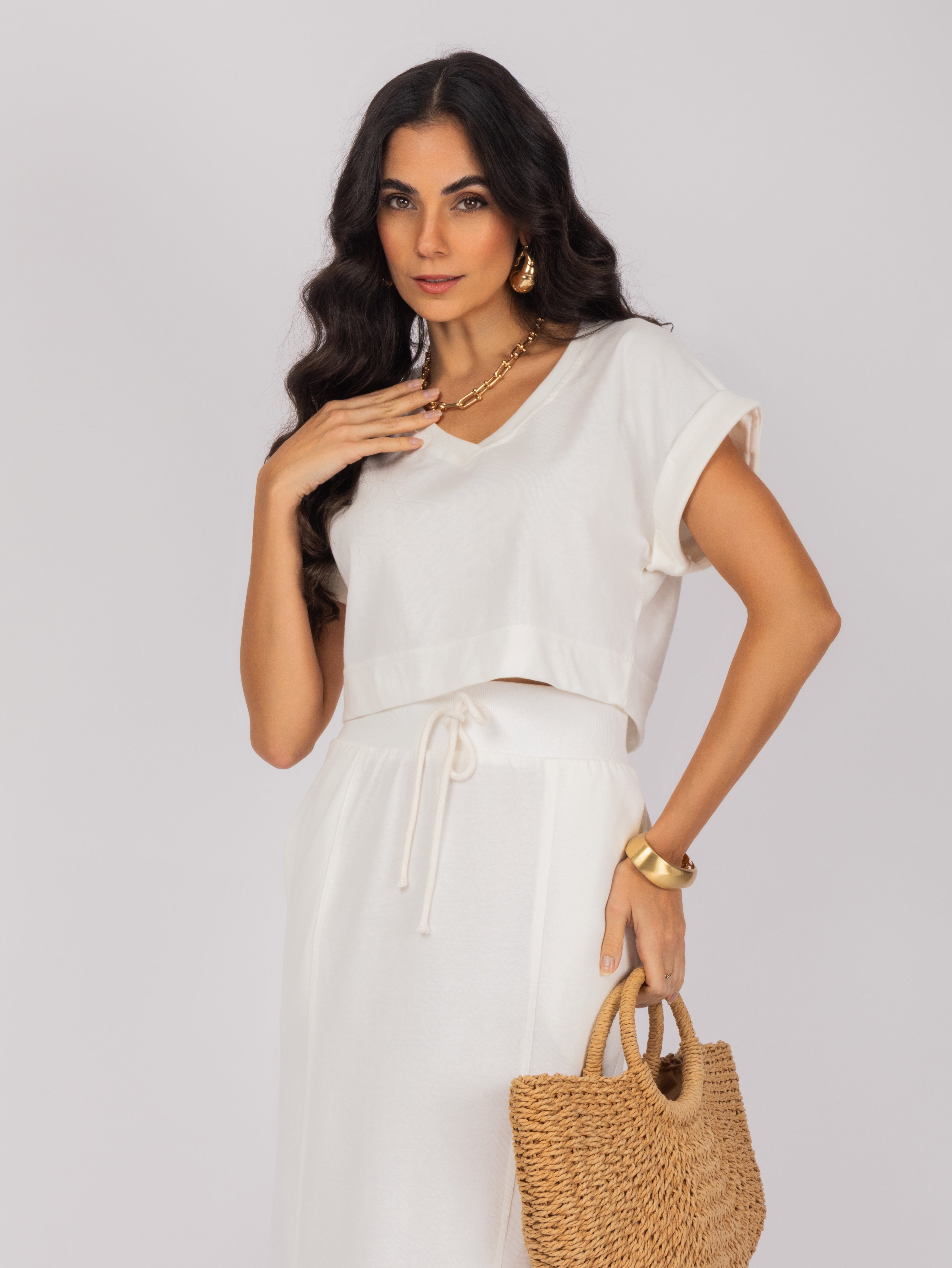 Conjunto de saia com amarração na cintura