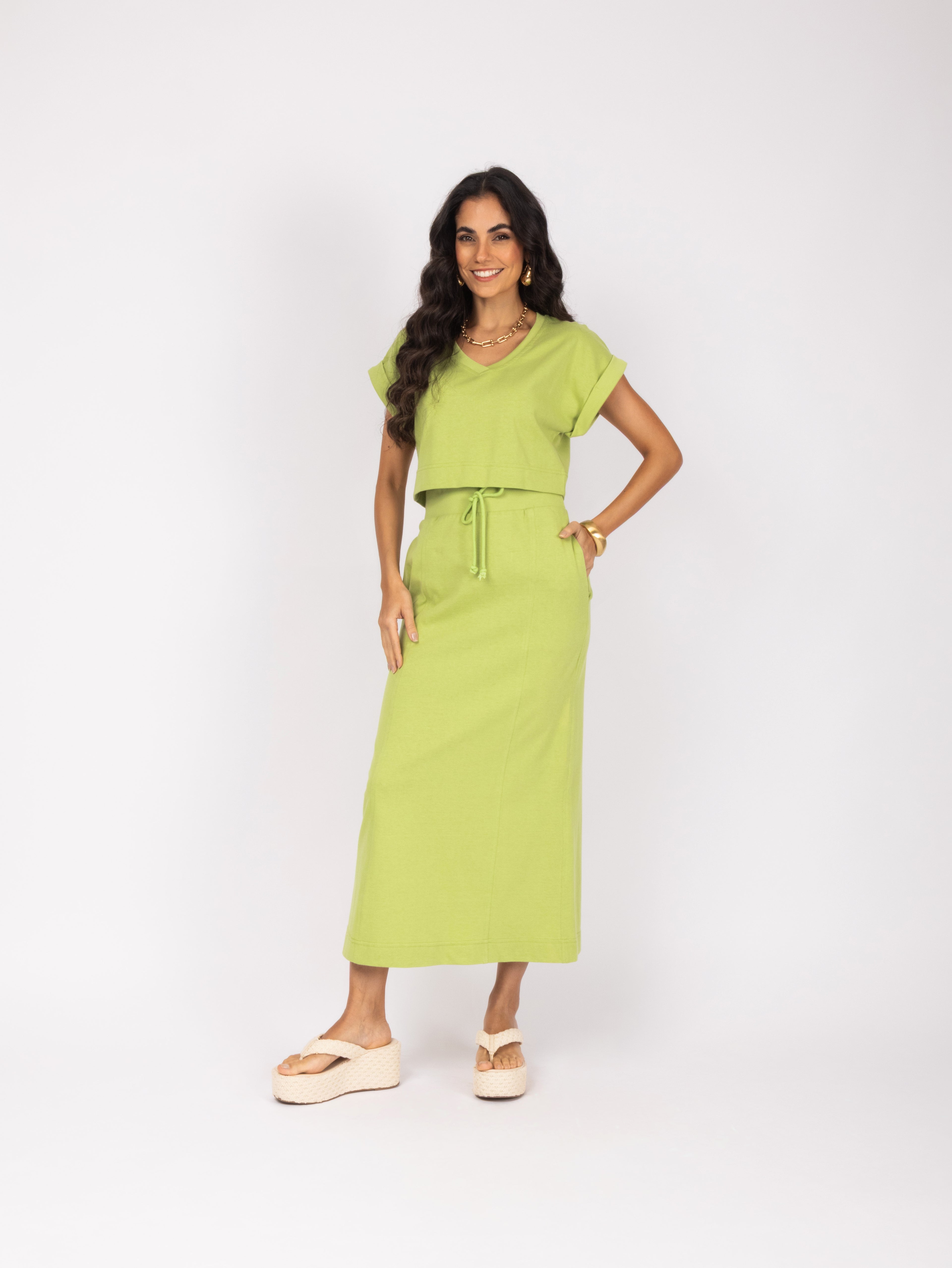 Conjunto de saia com amarração na cintura