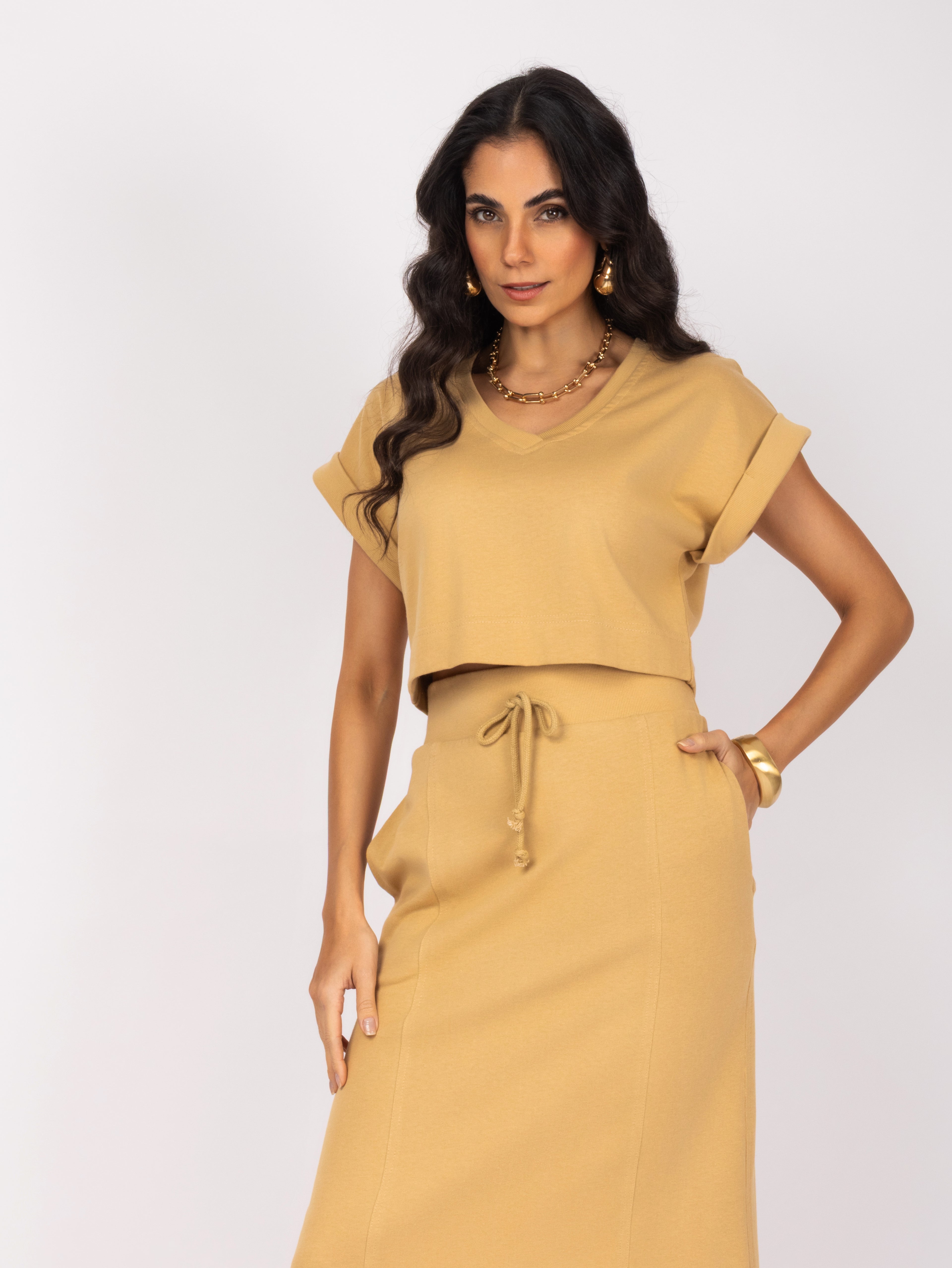 Conjunto de saia com amarração na cintura