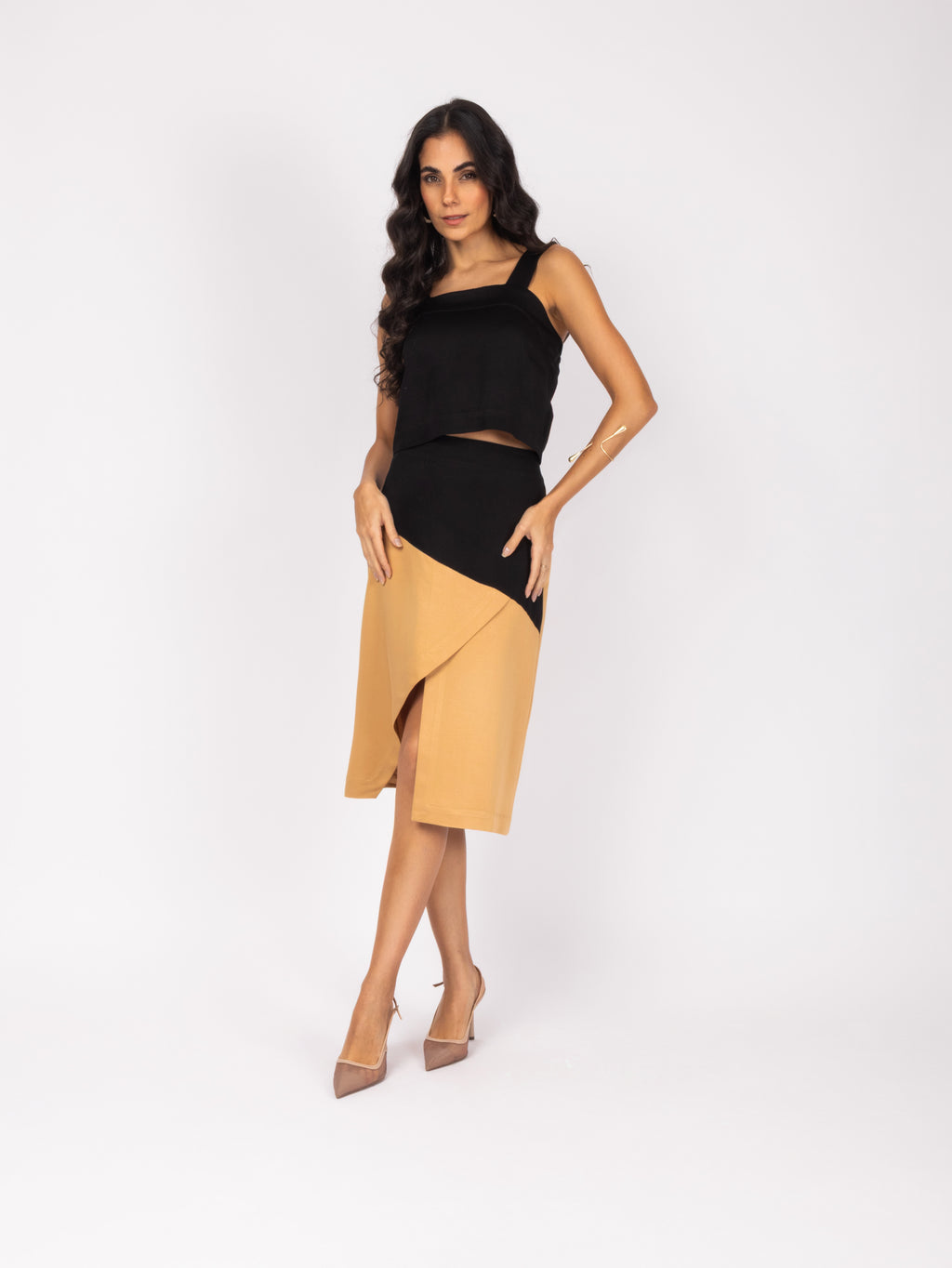 Conjunto de saia lápis bicolor