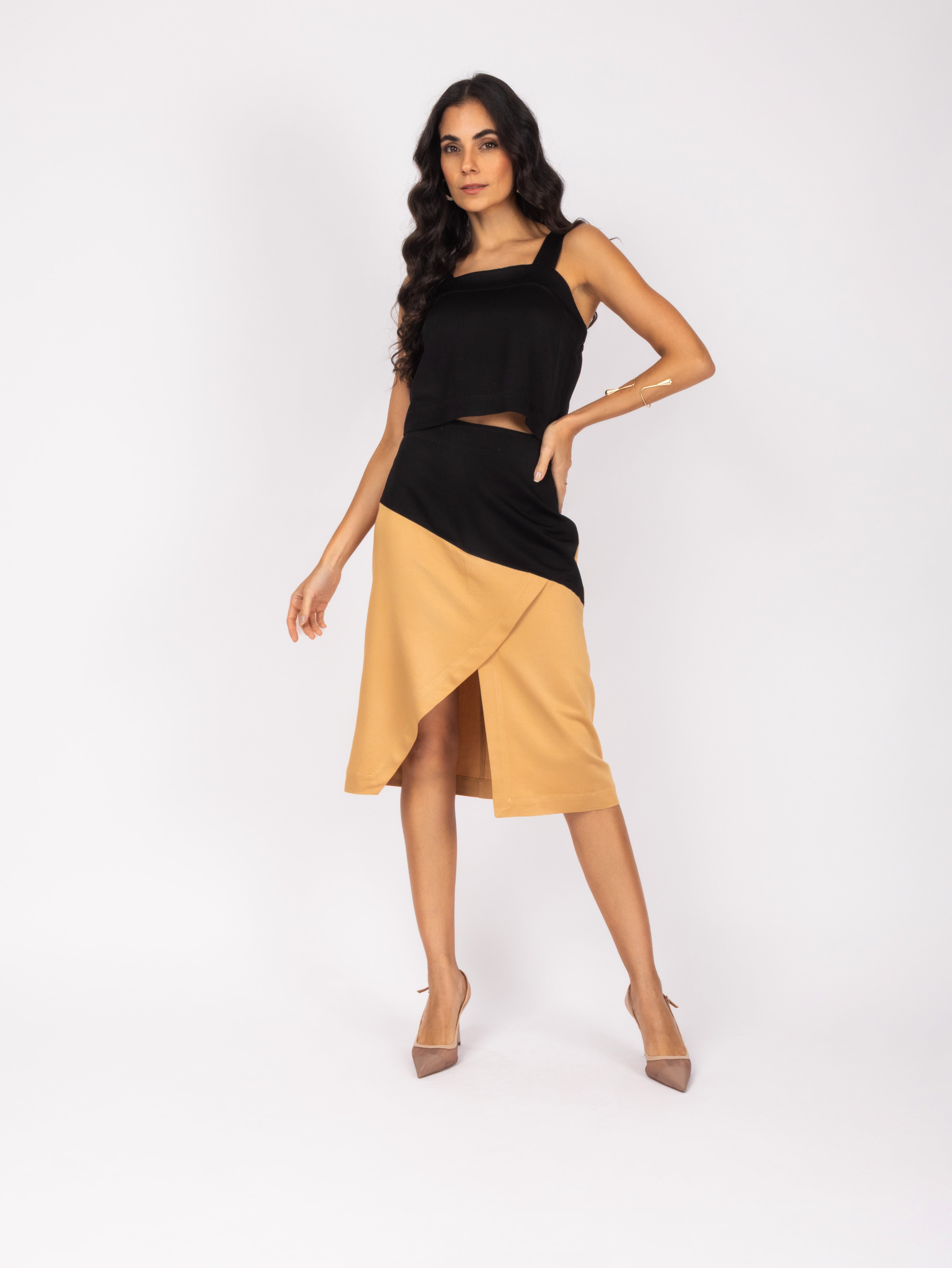 Conjunto de saia lápis bicolor