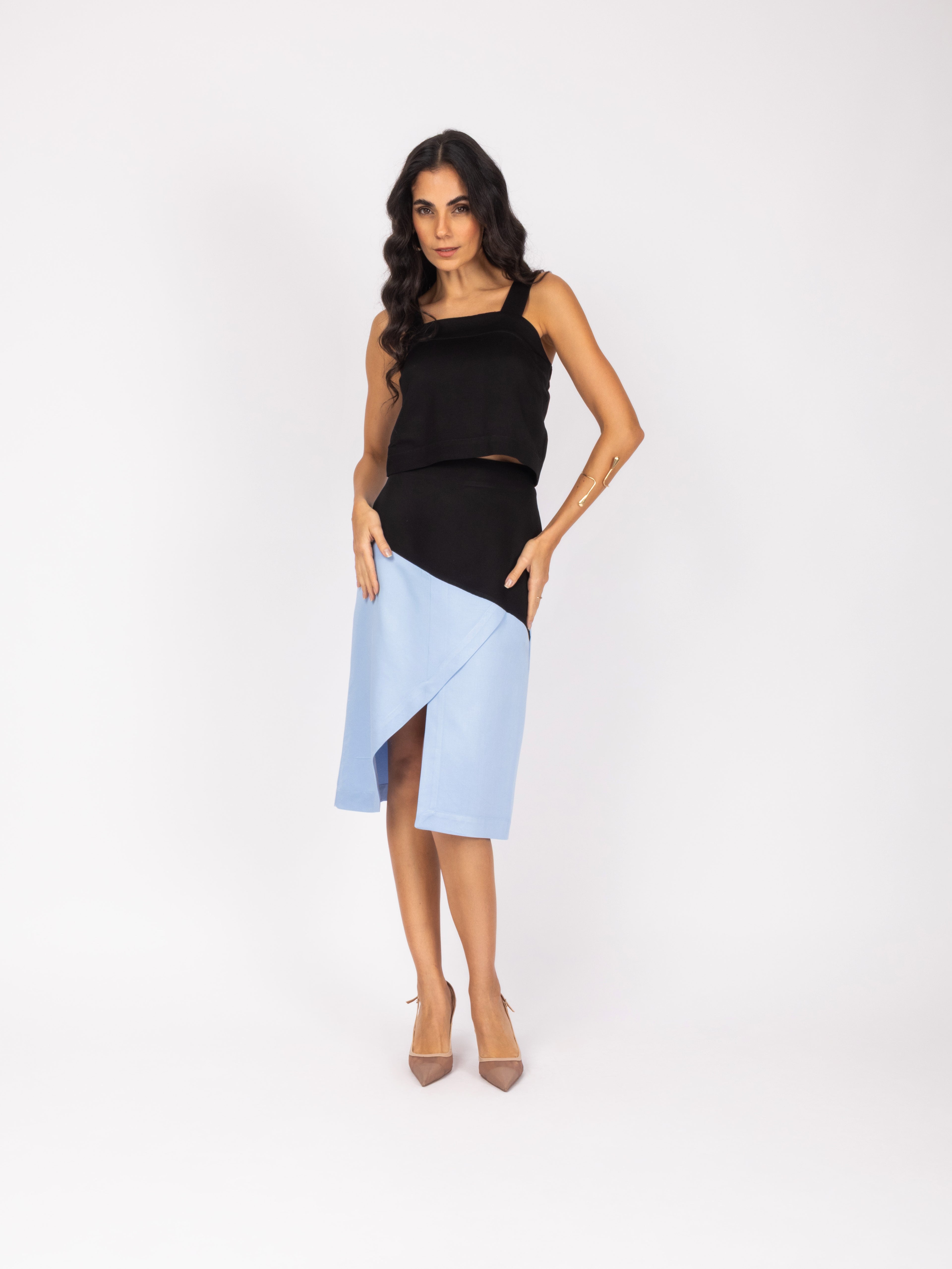 Conjunto de saia lápis bicolor