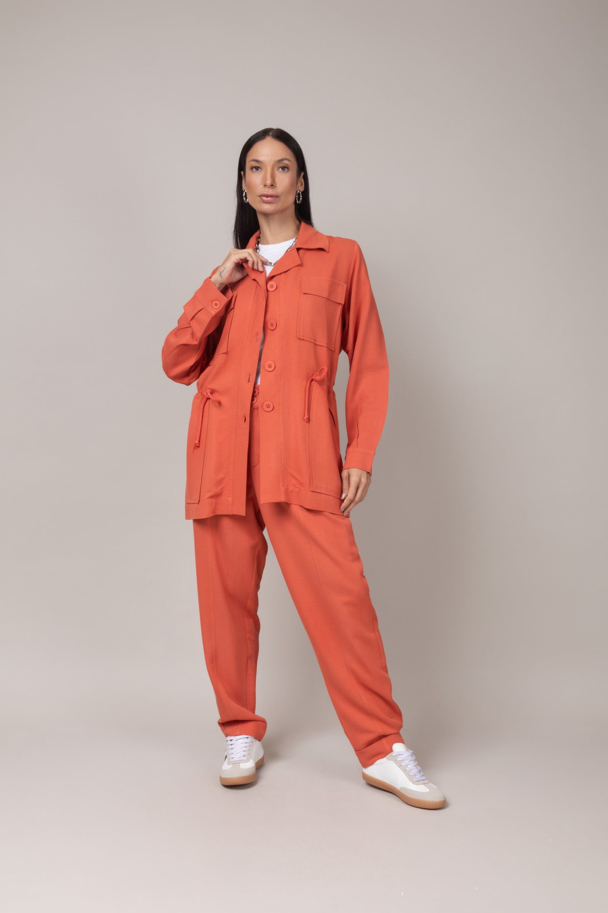 Parka com ajuste na cintura