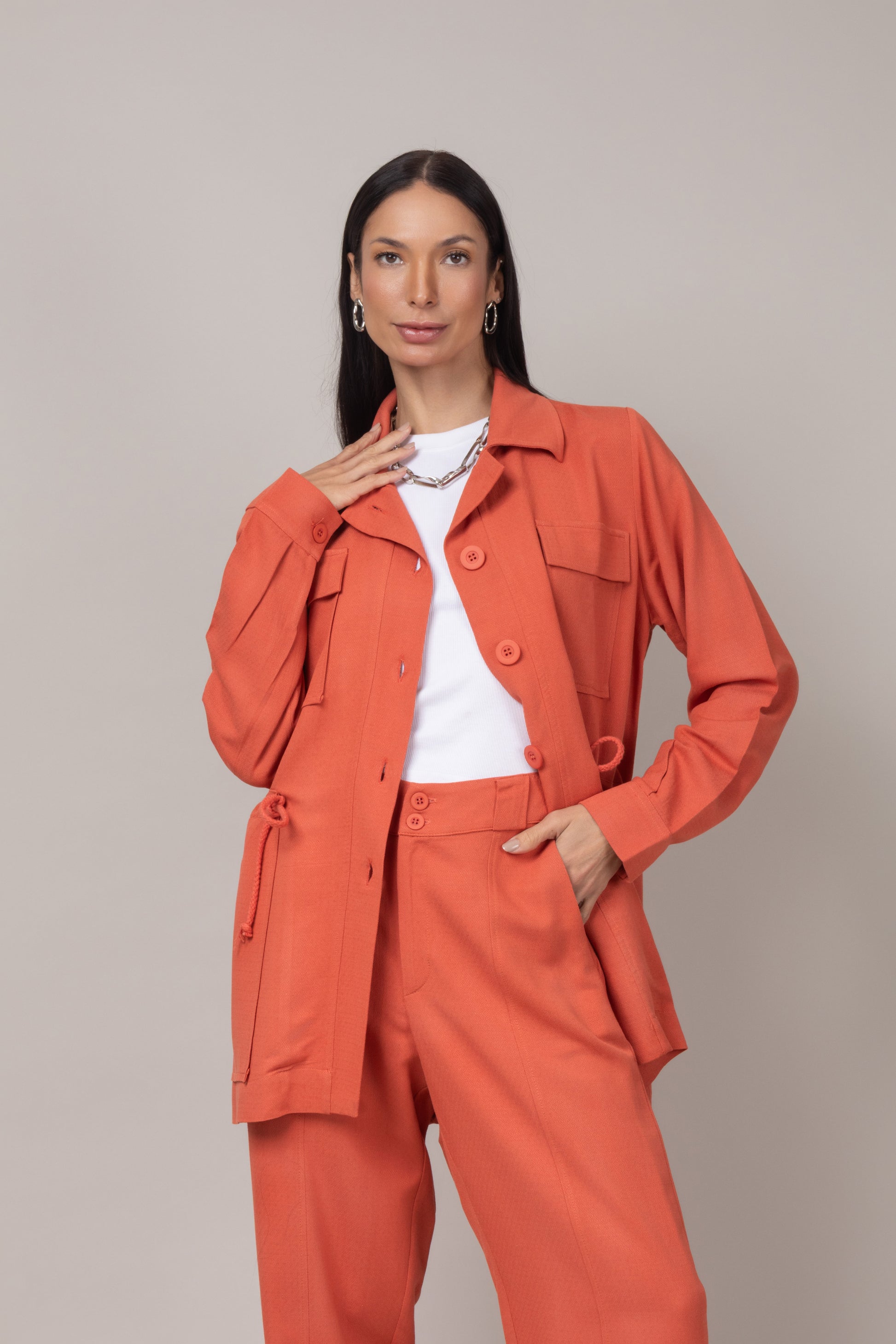 Parka com ajuste na cintura
