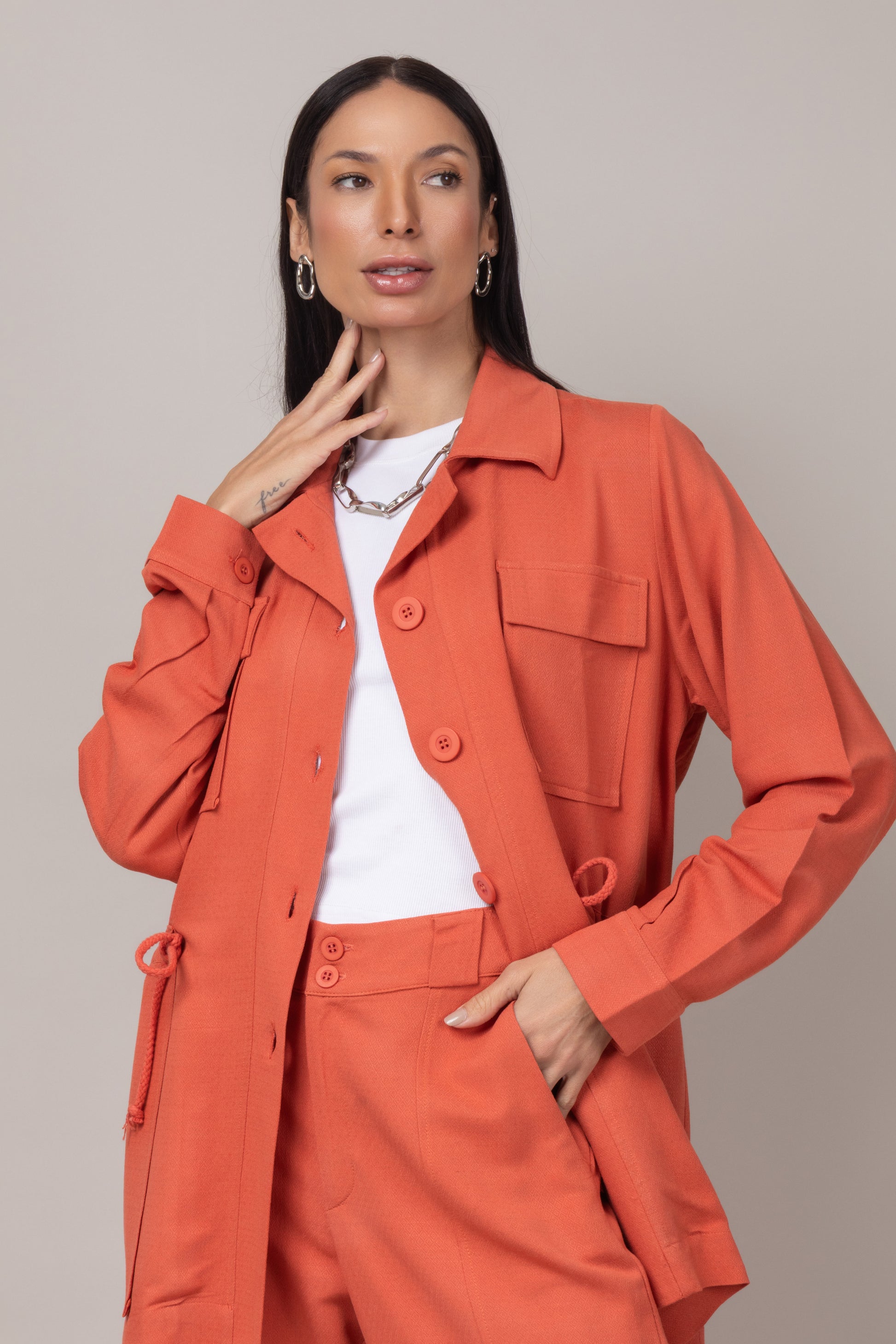 Parka com ajuste na cintura