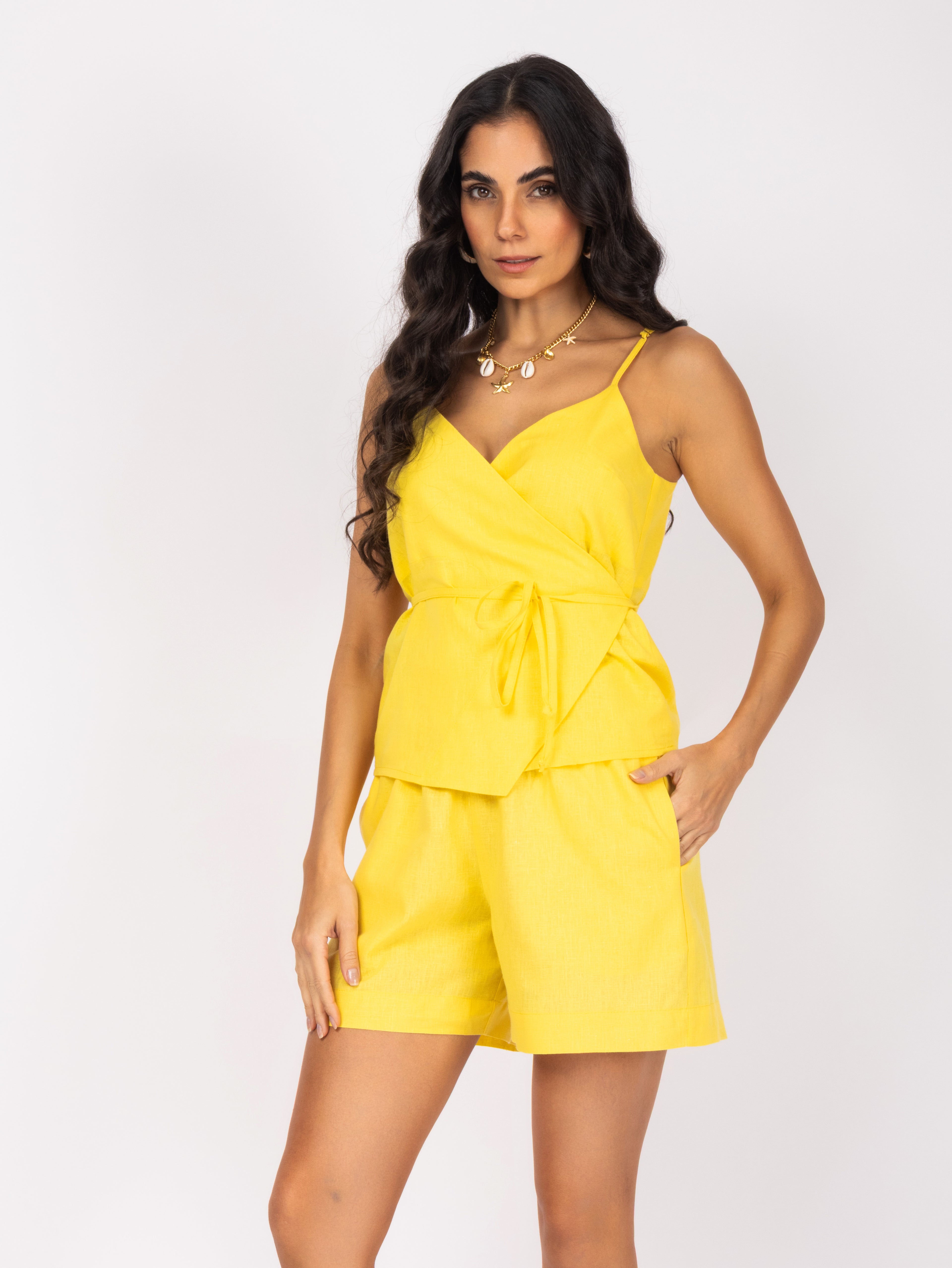 Conjunto linho com amarração na cintura