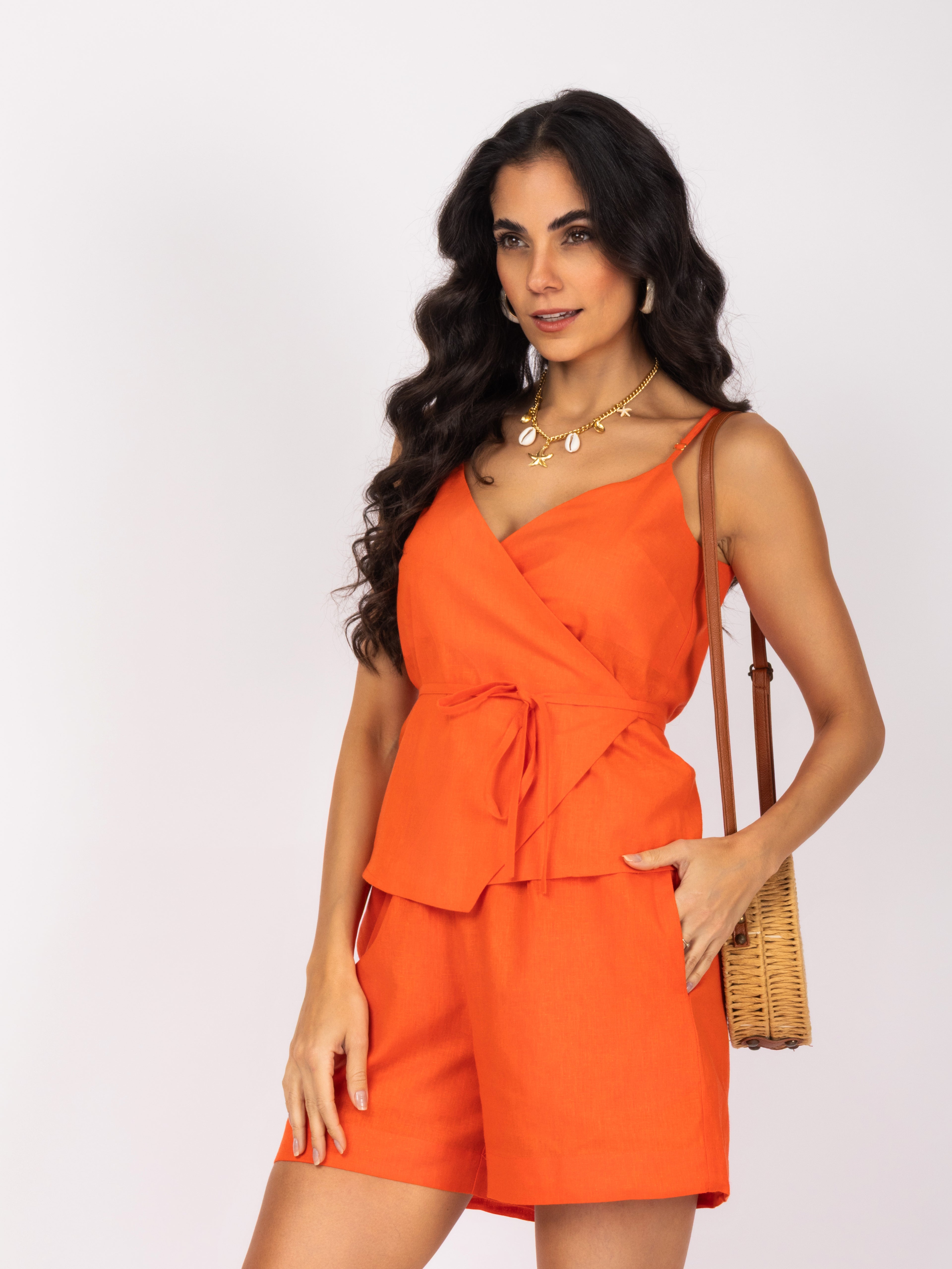 Conjunto linho com amarração na cintura