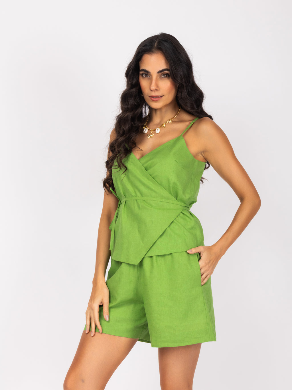 Conjunto linho com amarração na cintura