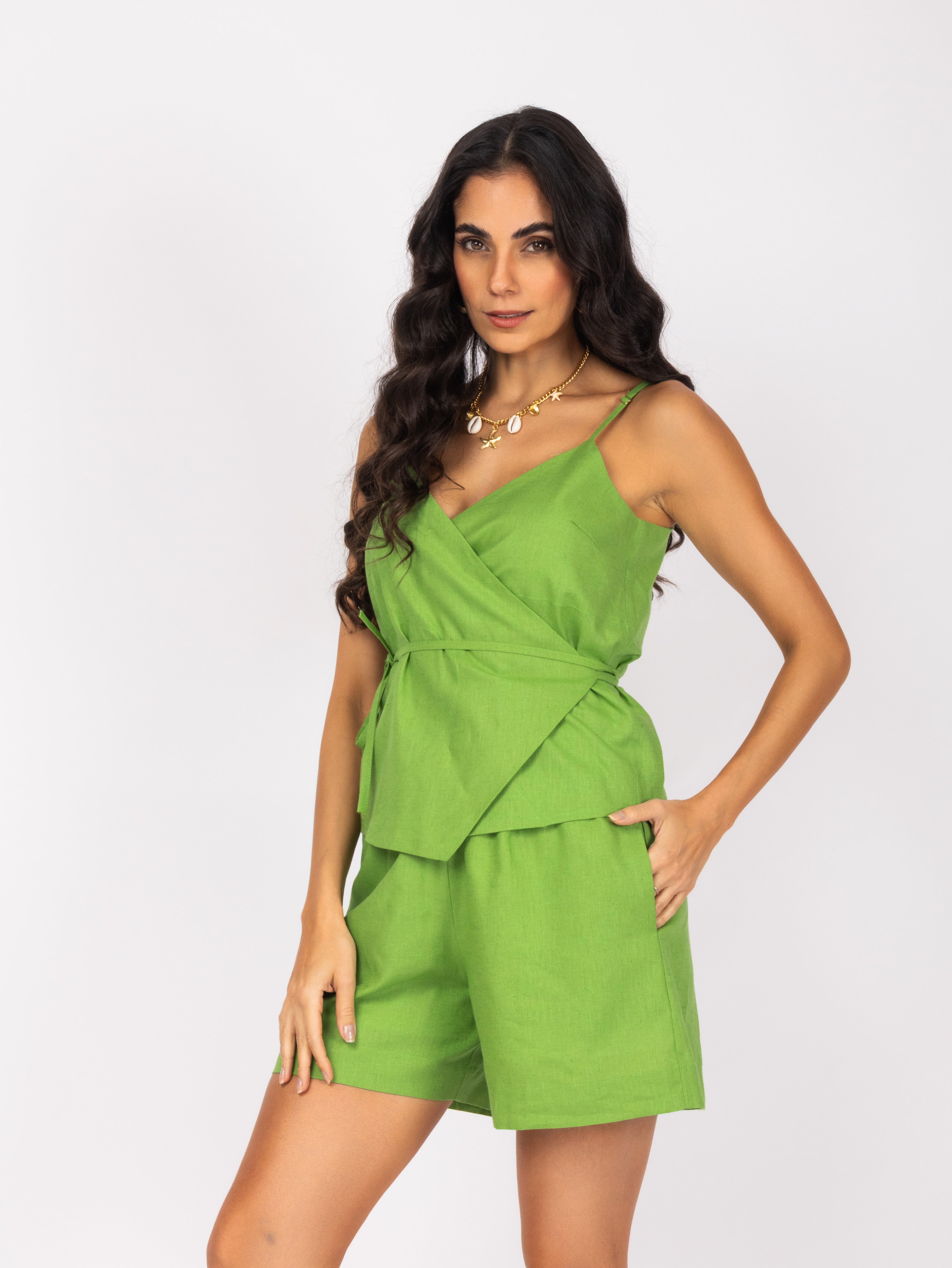 Conjunto linho com amarração na cintura