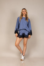 Conjunto de blusa e short em renda