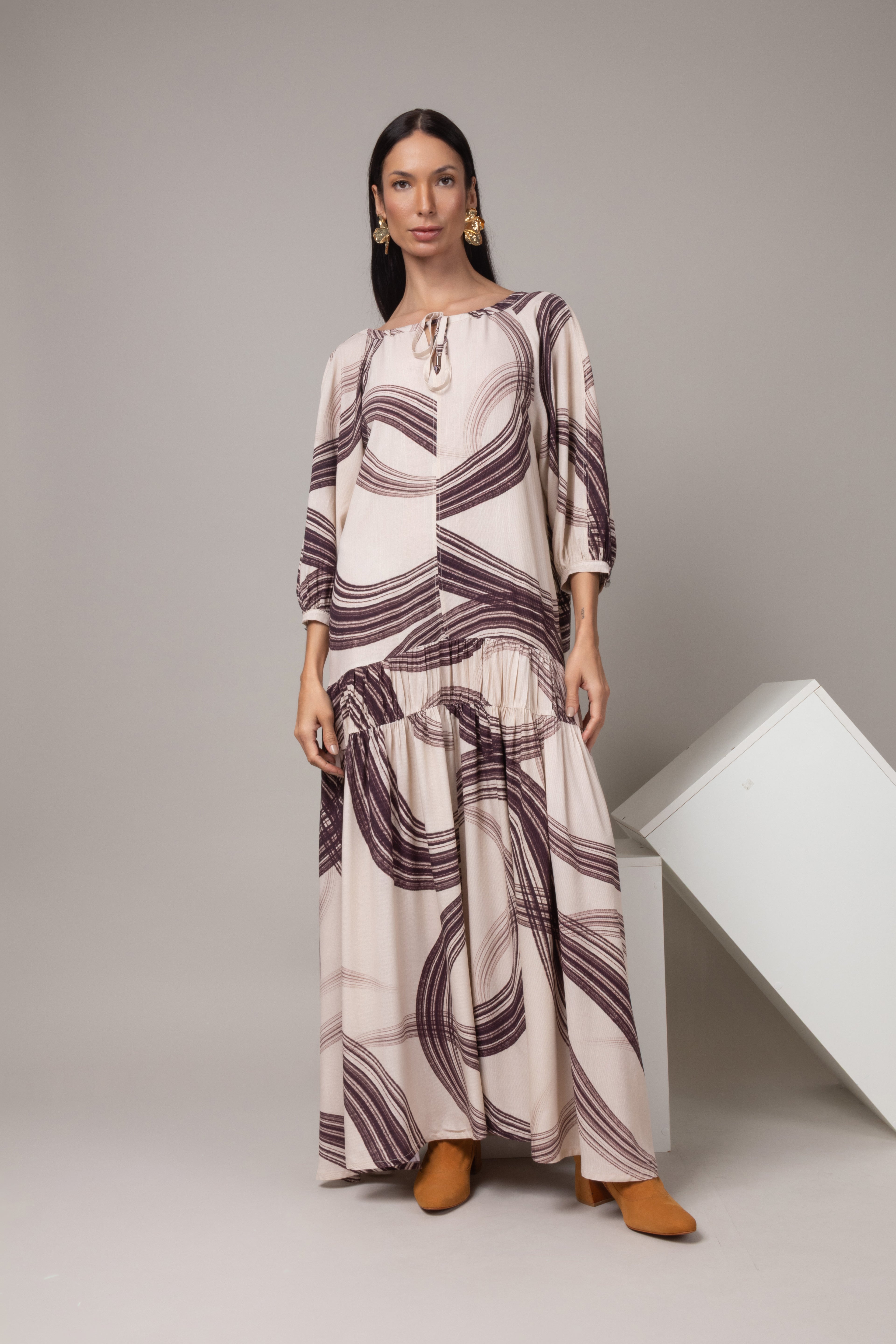Vestido longo estampado boho