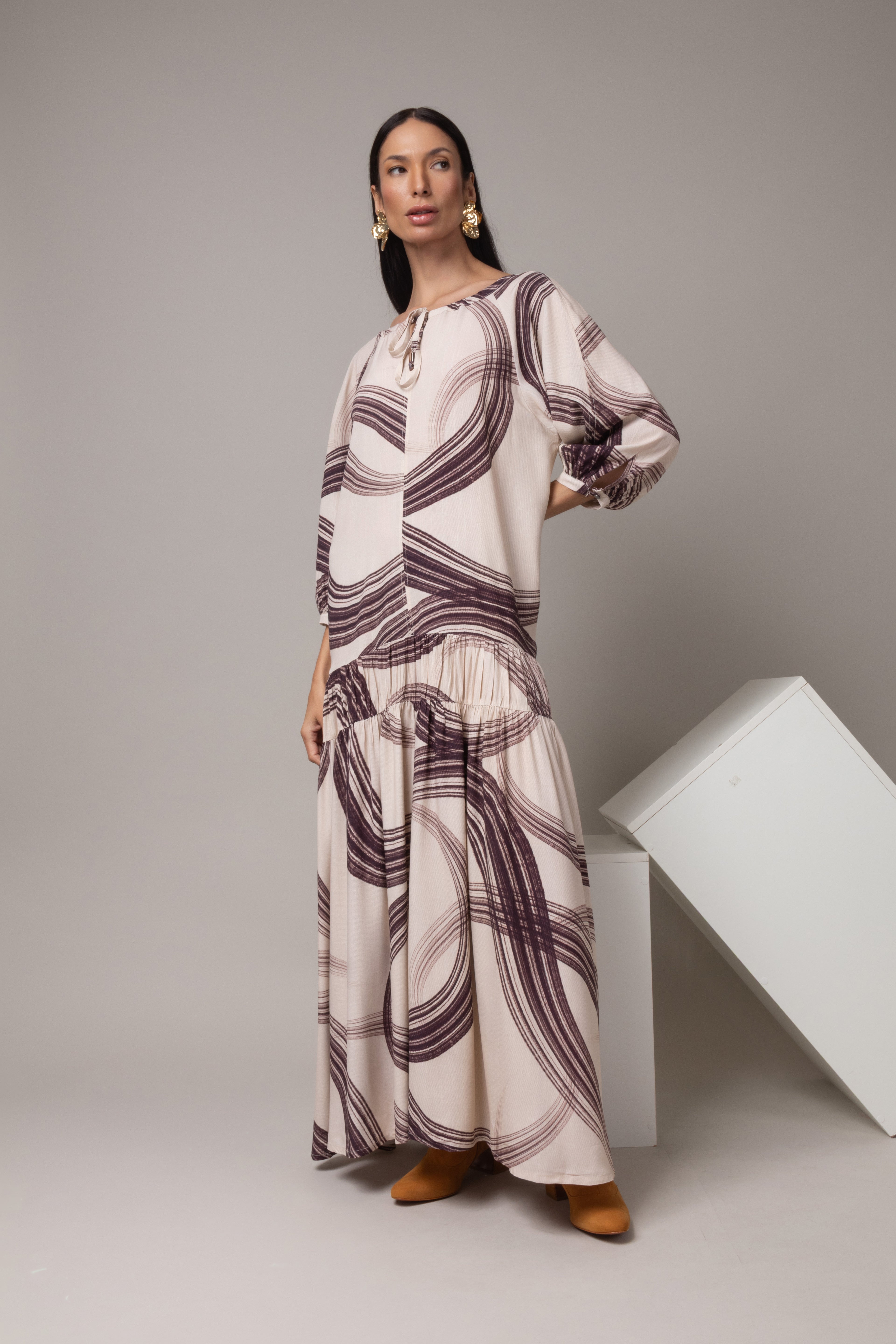 Vestido longo estampado boho