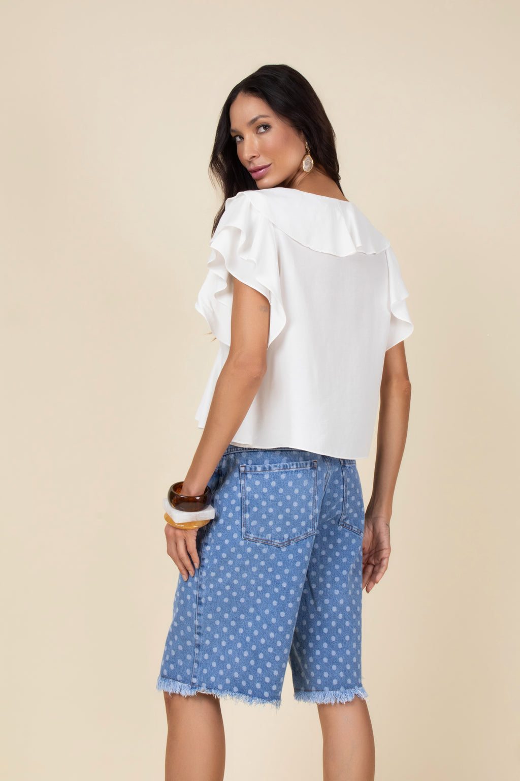 Bermuda jeans em poá