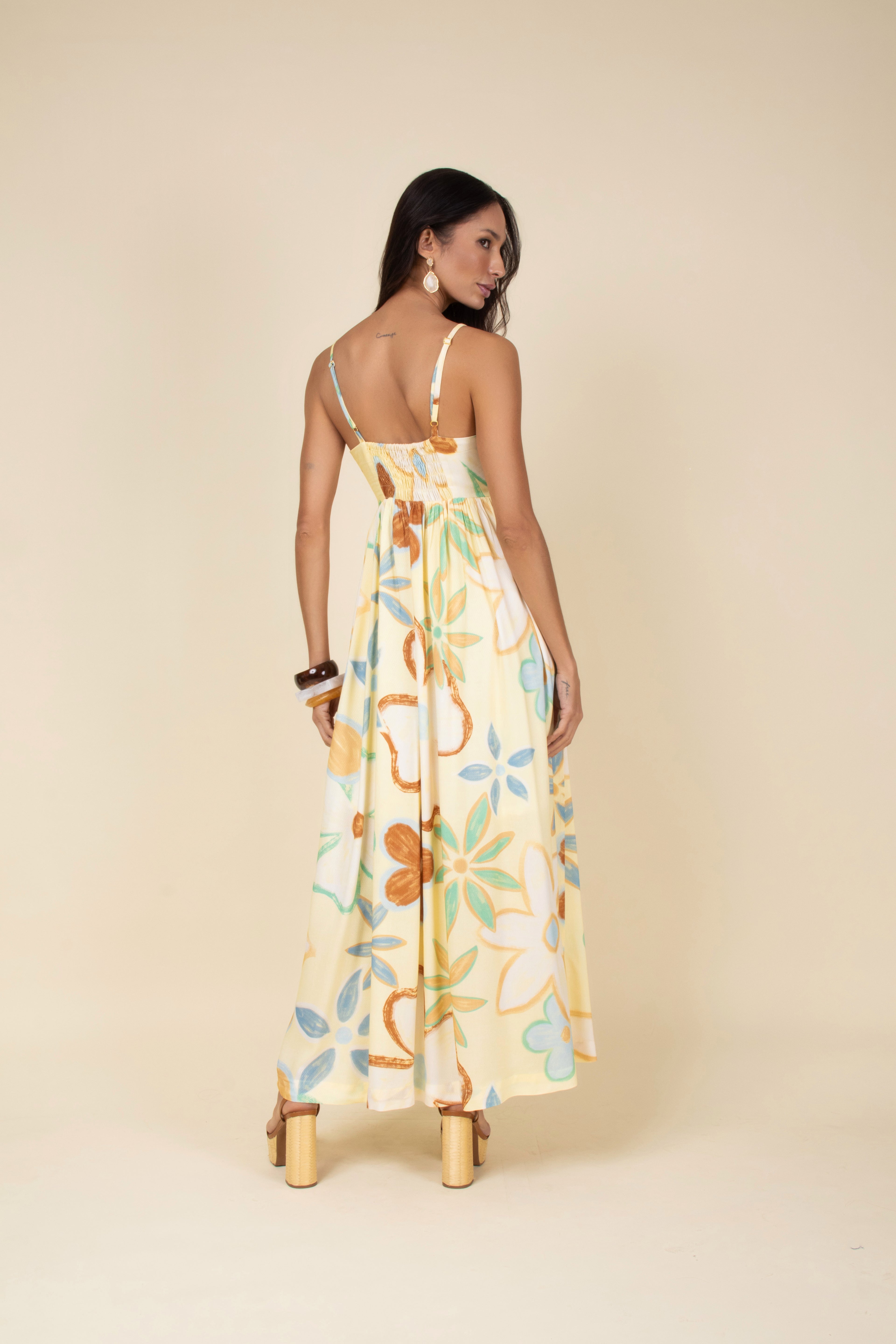 Vestido longo floral alças finas