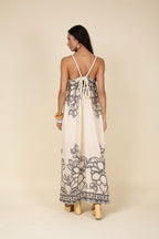 Vestido longo estampado com alças finas