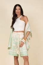Conjunto kimono short floral grafite