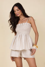 Conjunto blusa lastex e short