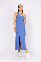 Vestido longo regata com fenda frontal