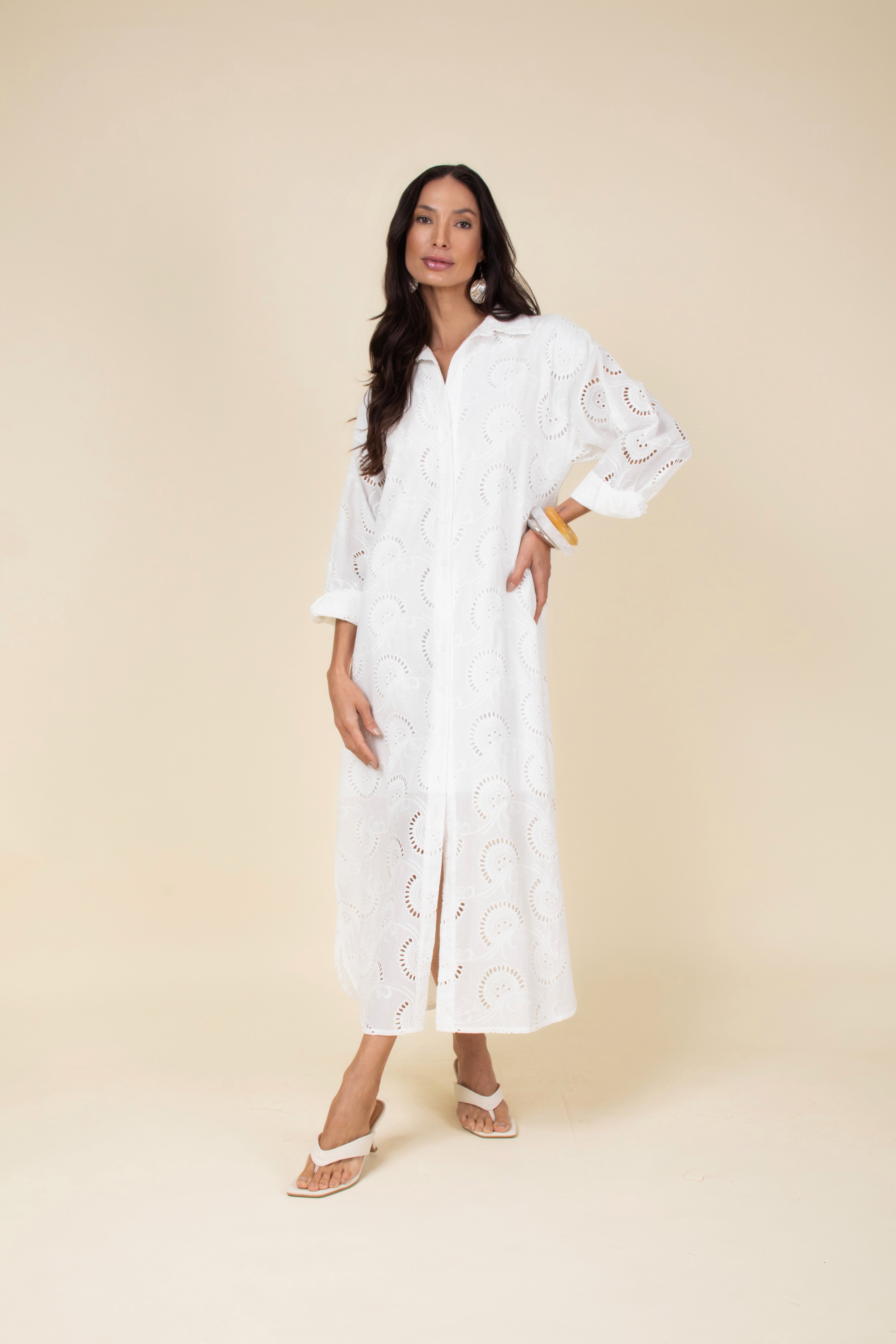 Vestido chemise longo em laise