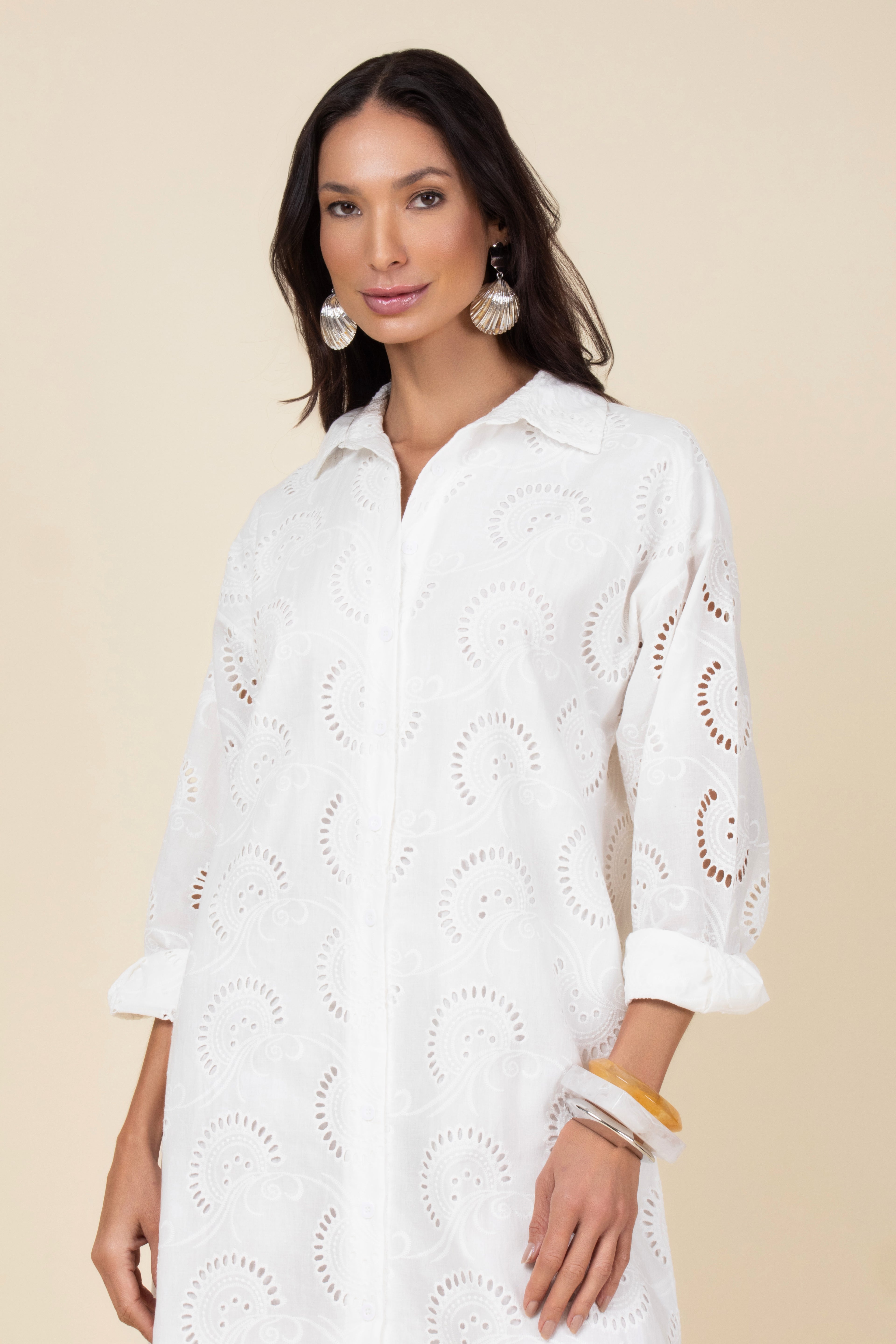 Vestido chemise longo em laise