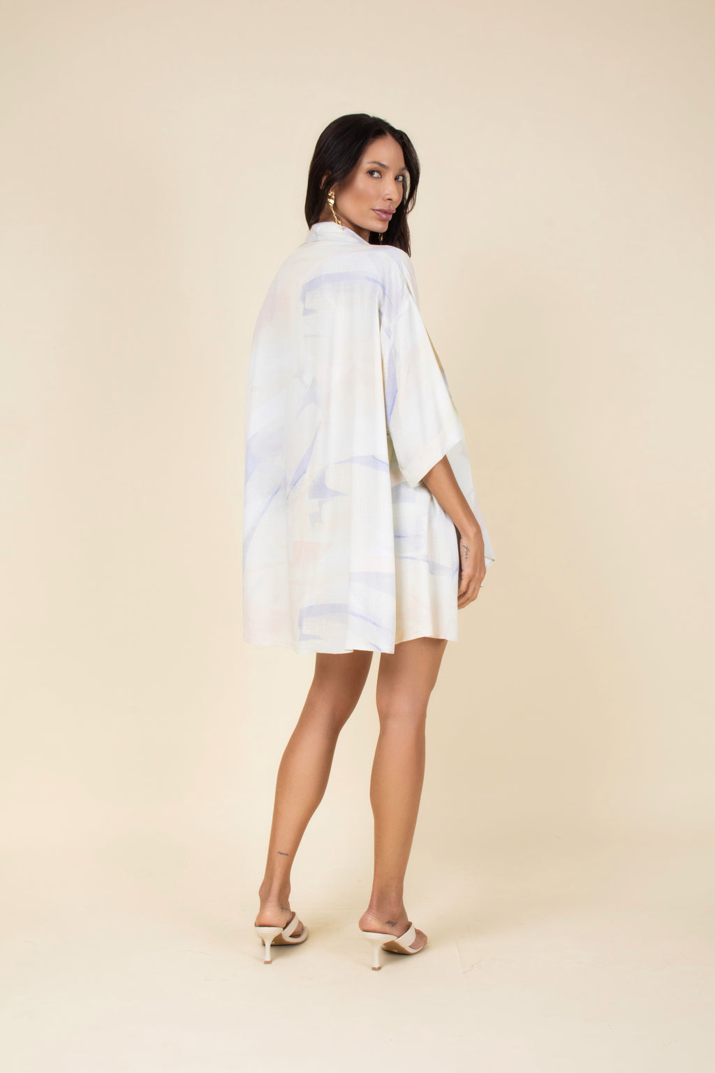 Conjunto kimono e short estampa suave