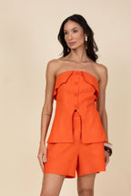 Conjunto colete strapless e short