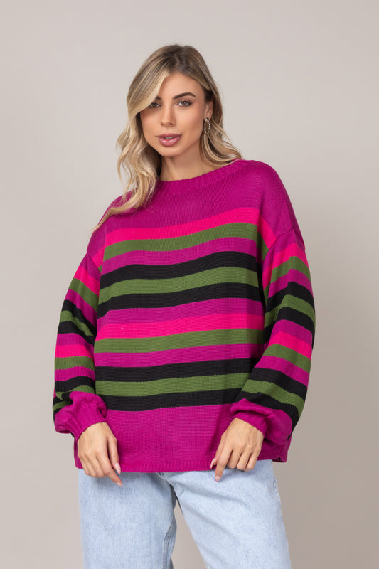 Blusa tricot listra colorida