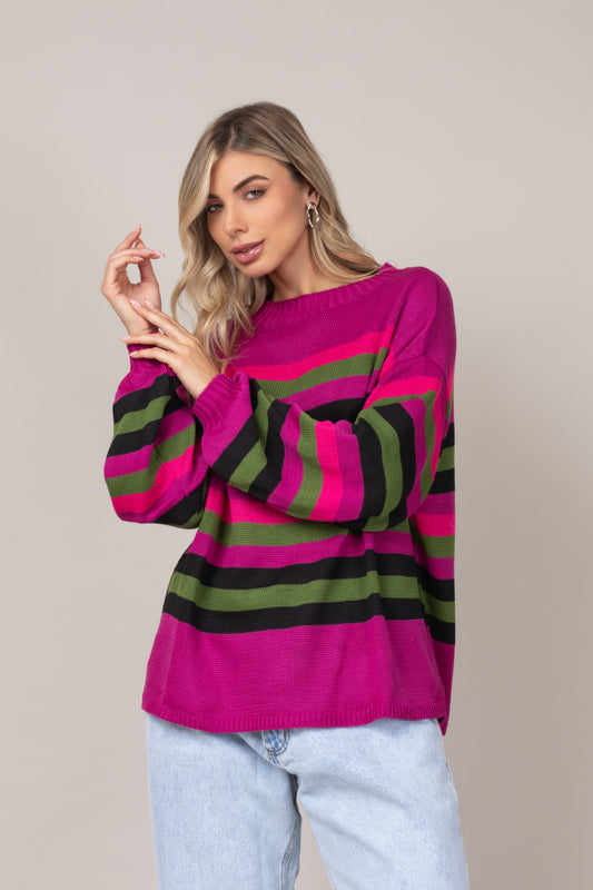 Blusa tricot listra colorida