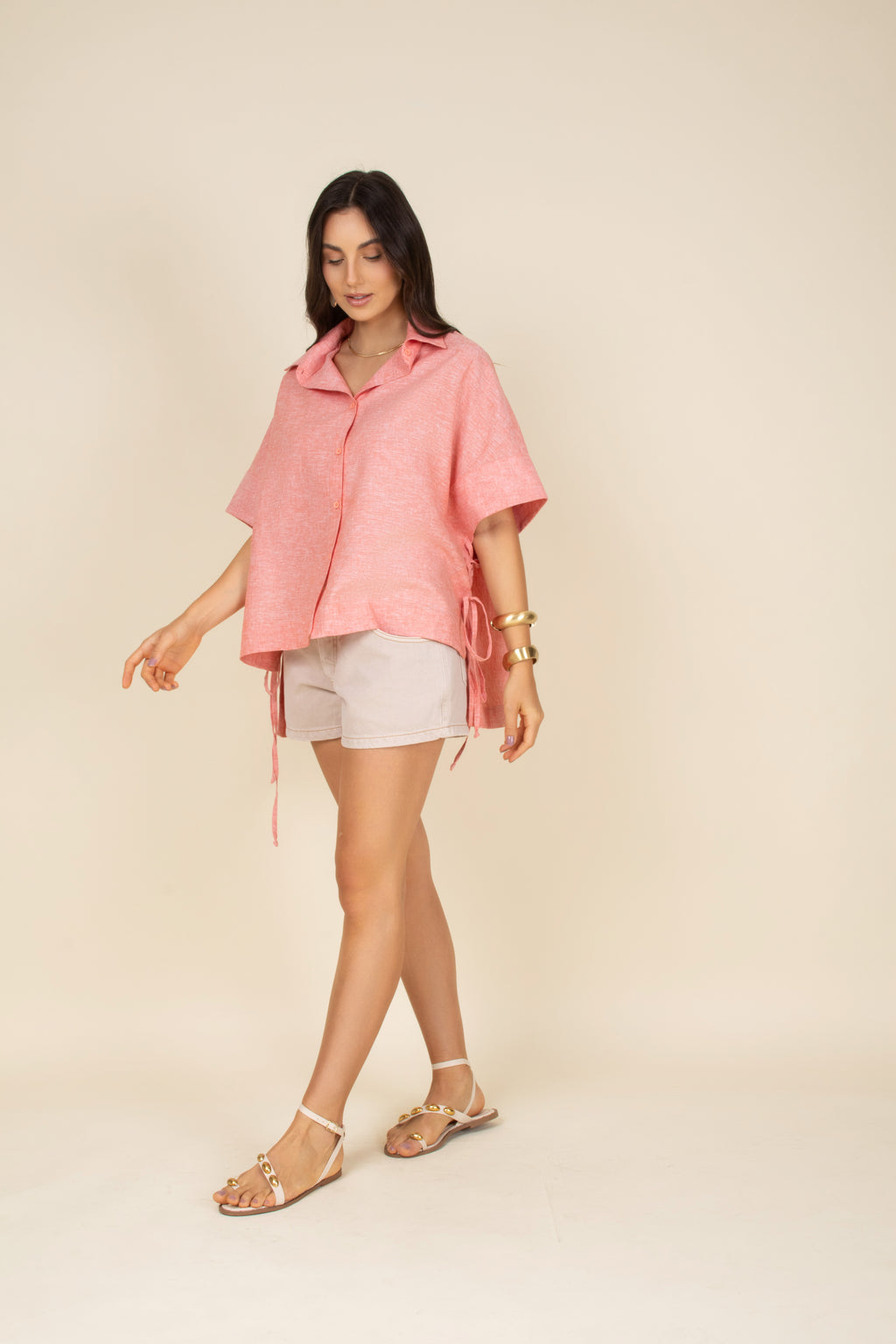 Camisa linho amarração lateral