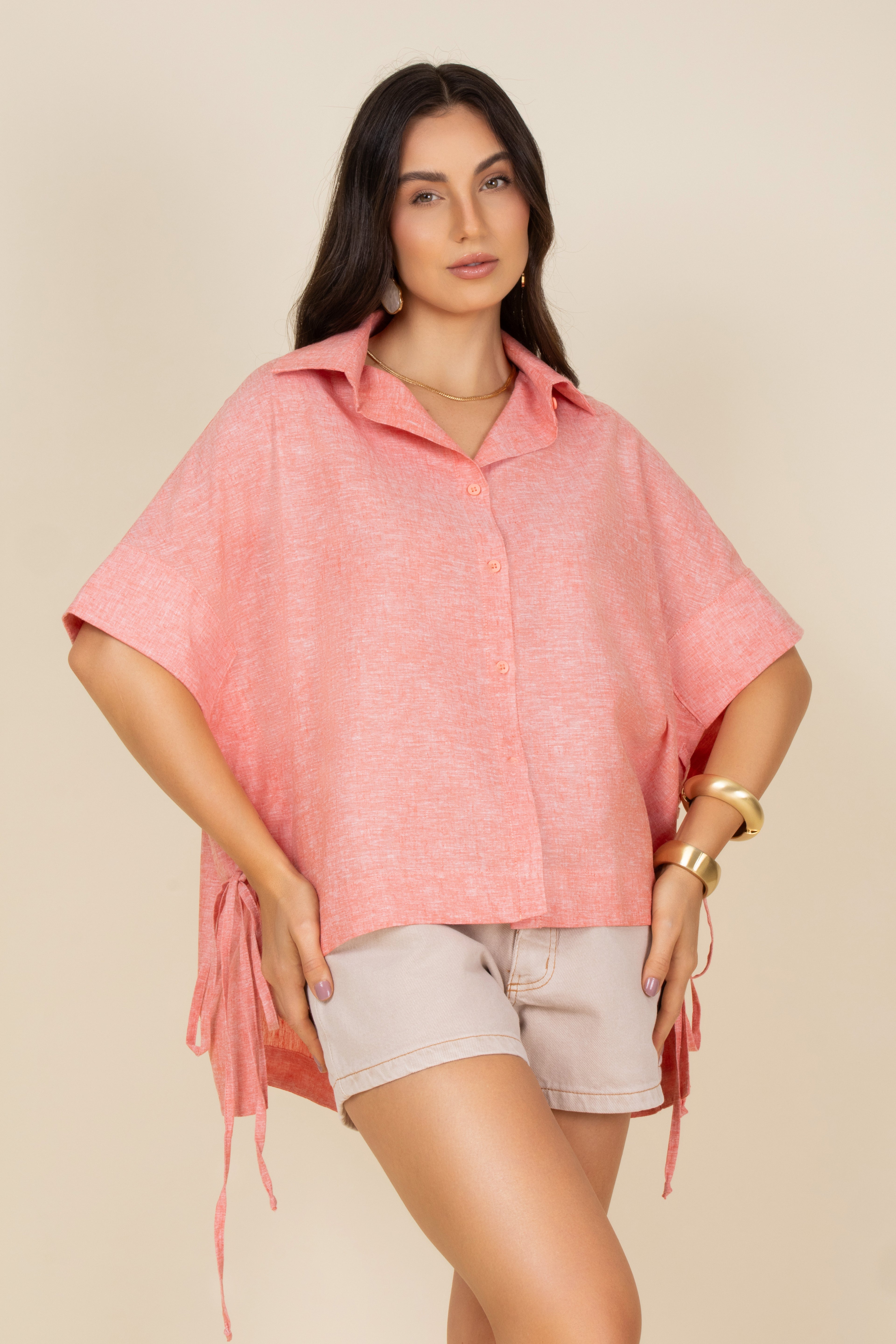 Camisa linho amarração lateral