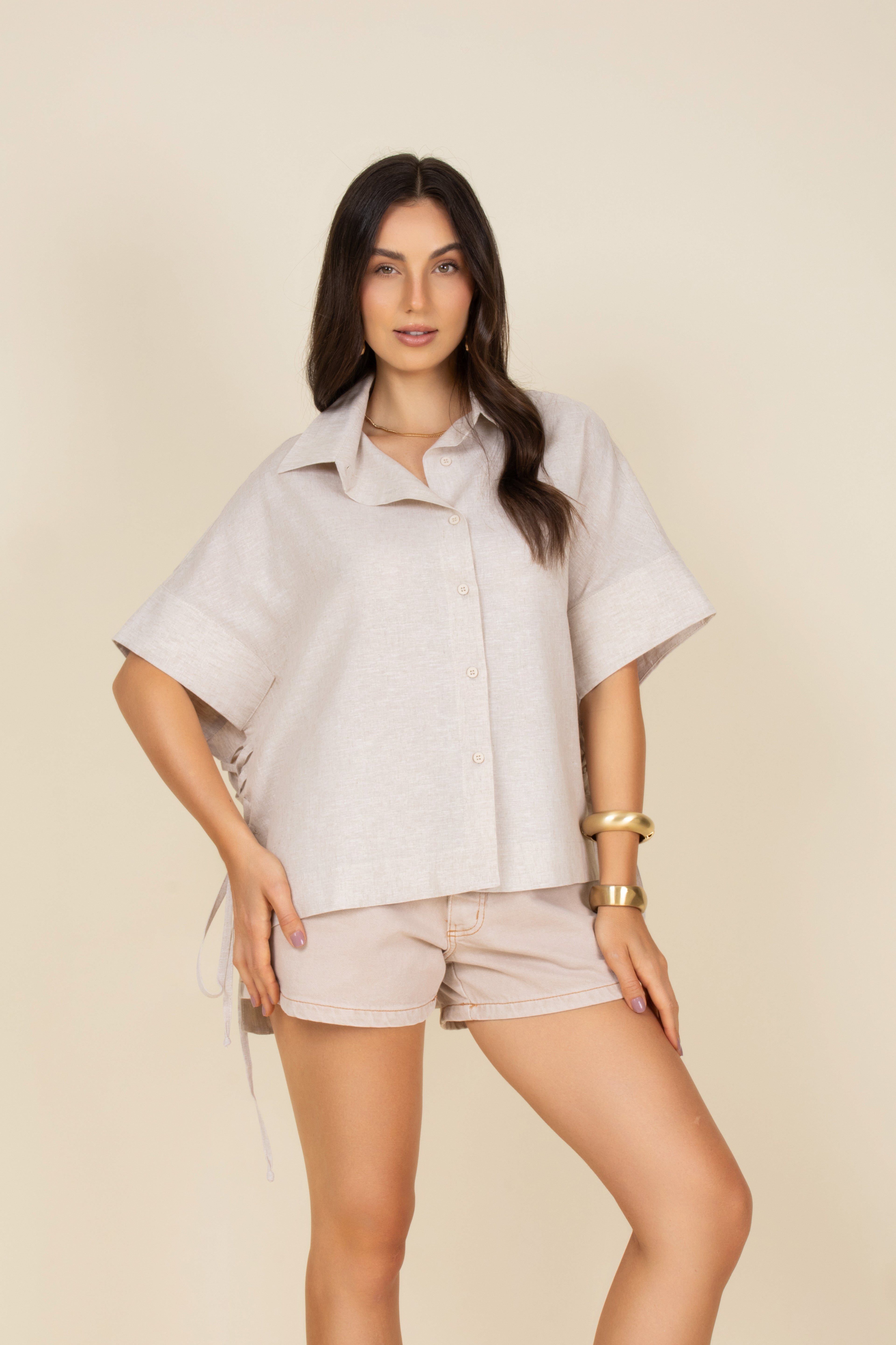 Camisa linho amarração lateral
