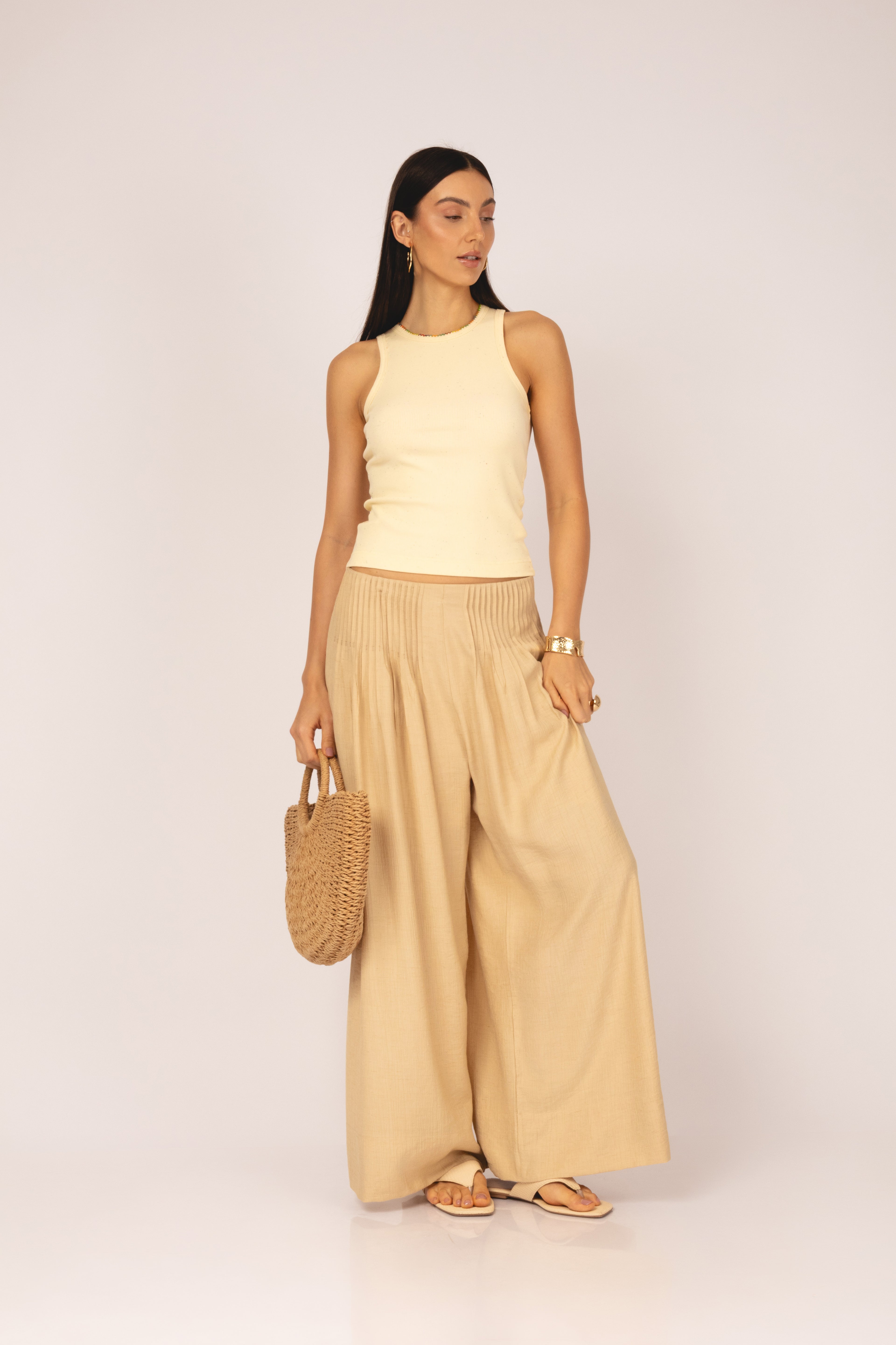 Calça pantalona plissada