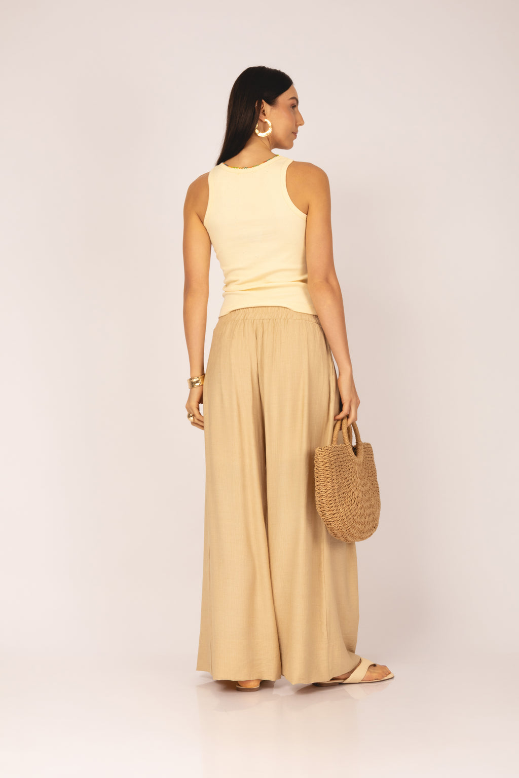 Calça pantalona plissada