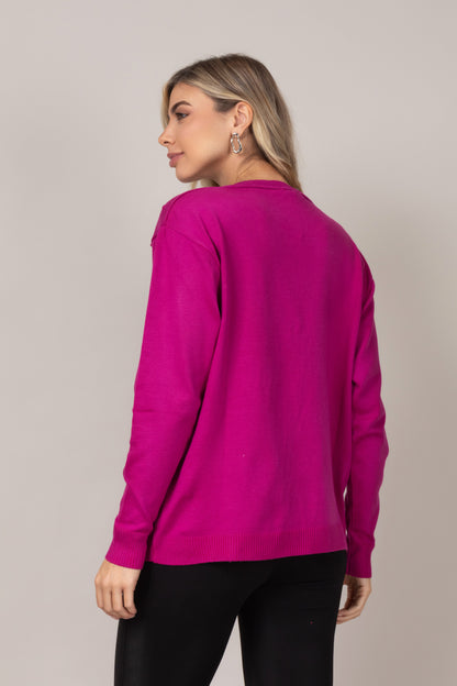 Blusa em tricot com poá em relevo magenta