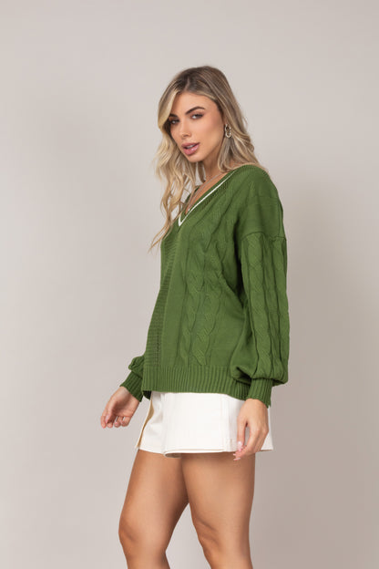 Blusa tricot decote em V