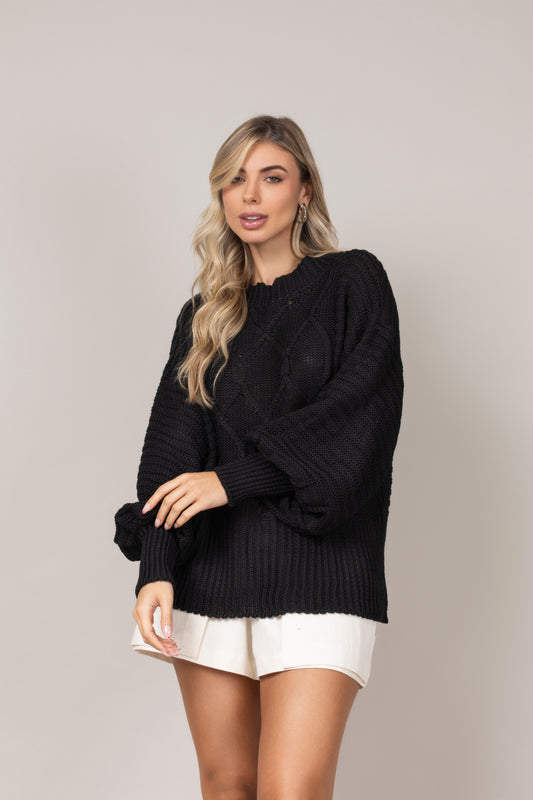 Blusa tricot mangas bufantes preto