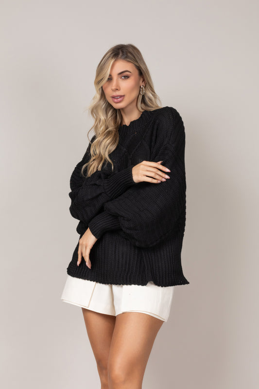 Blusa tricot mangas bufantes preto