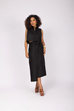 Conjunto linho cropped e saia midi