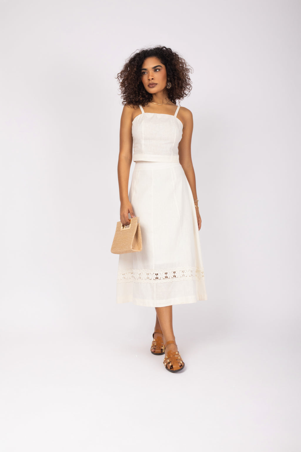 Conjunto linho com detalhe de renda