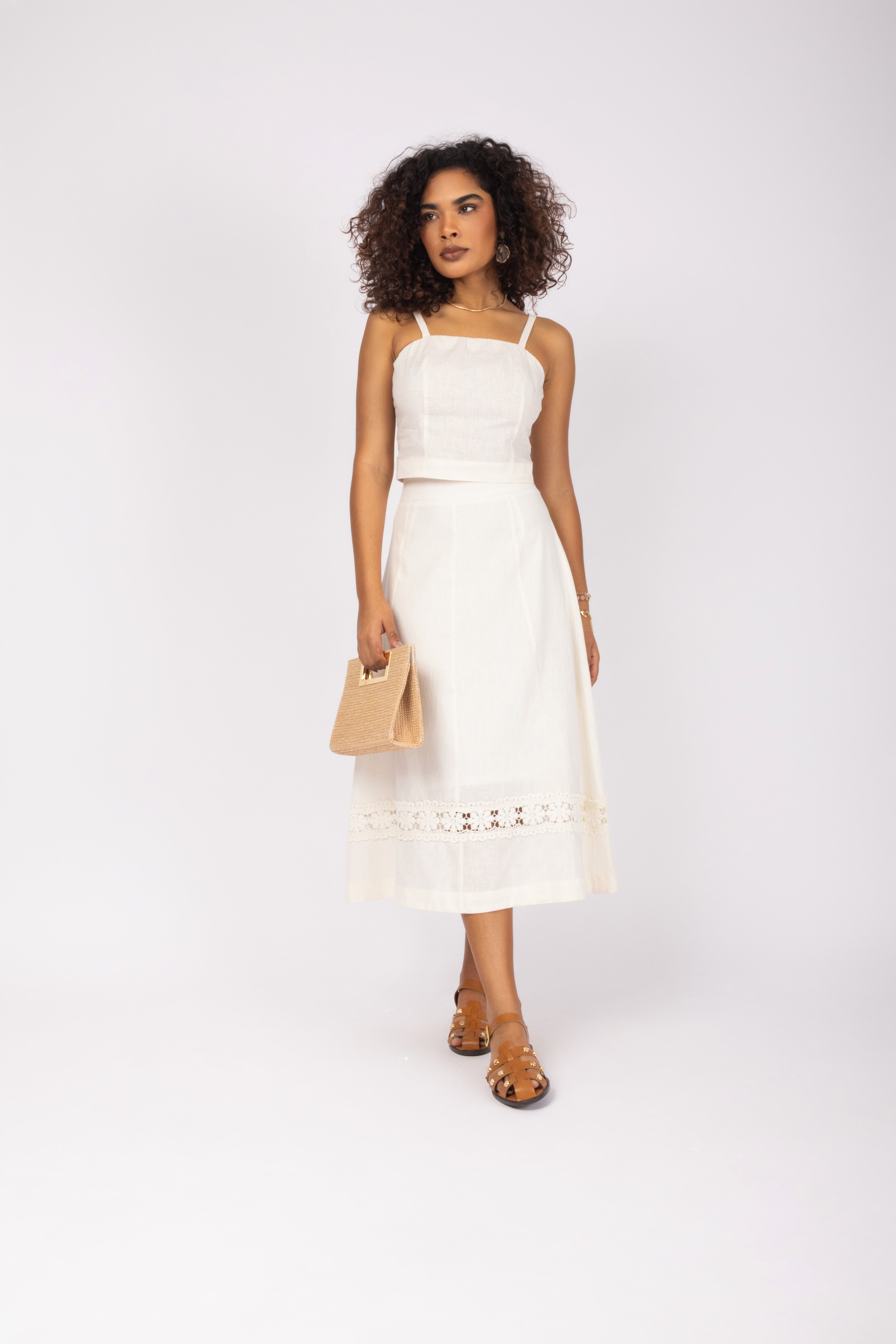 Conjunto linho com detalhe de renda