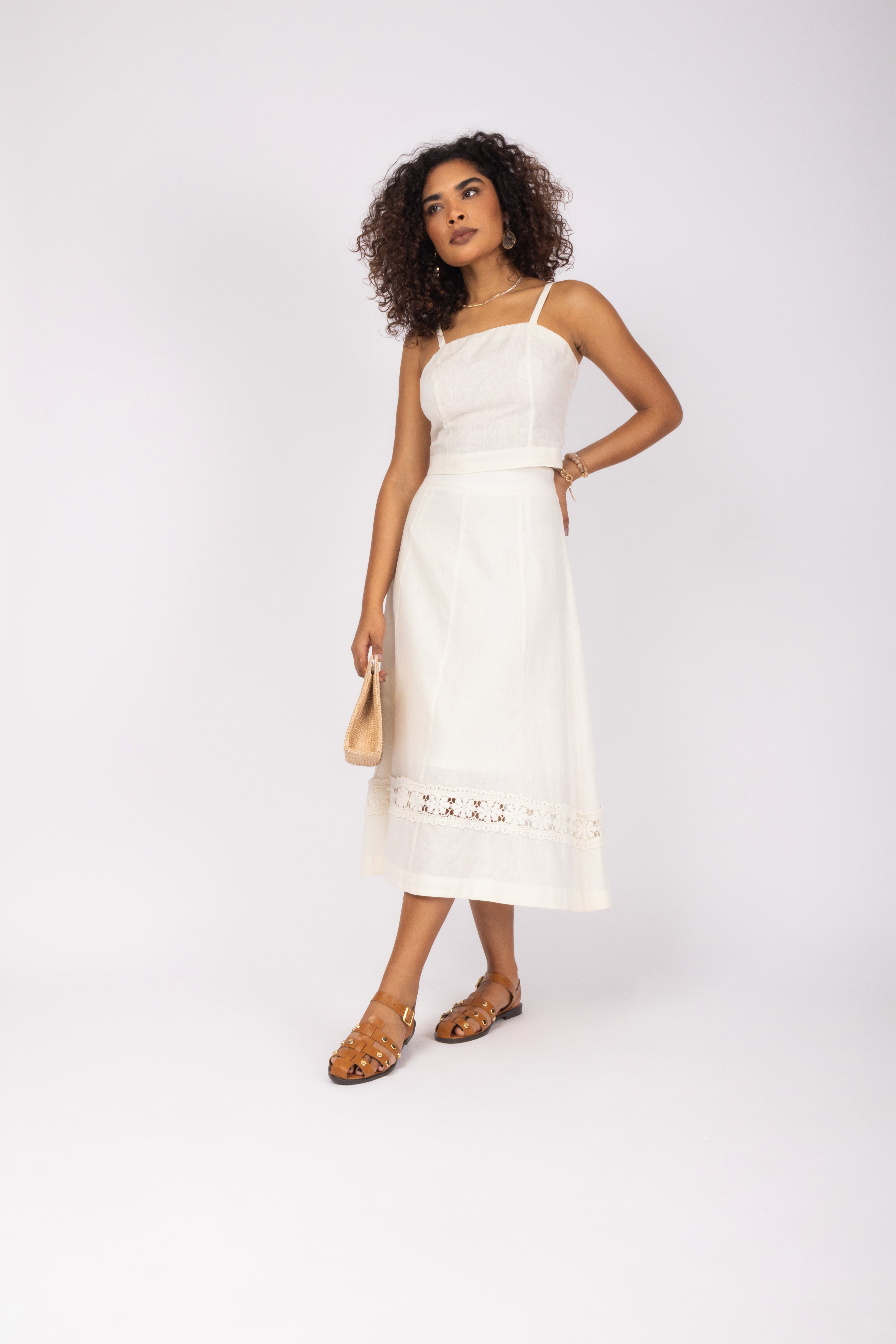 Conjunto linho com detalhe de renda