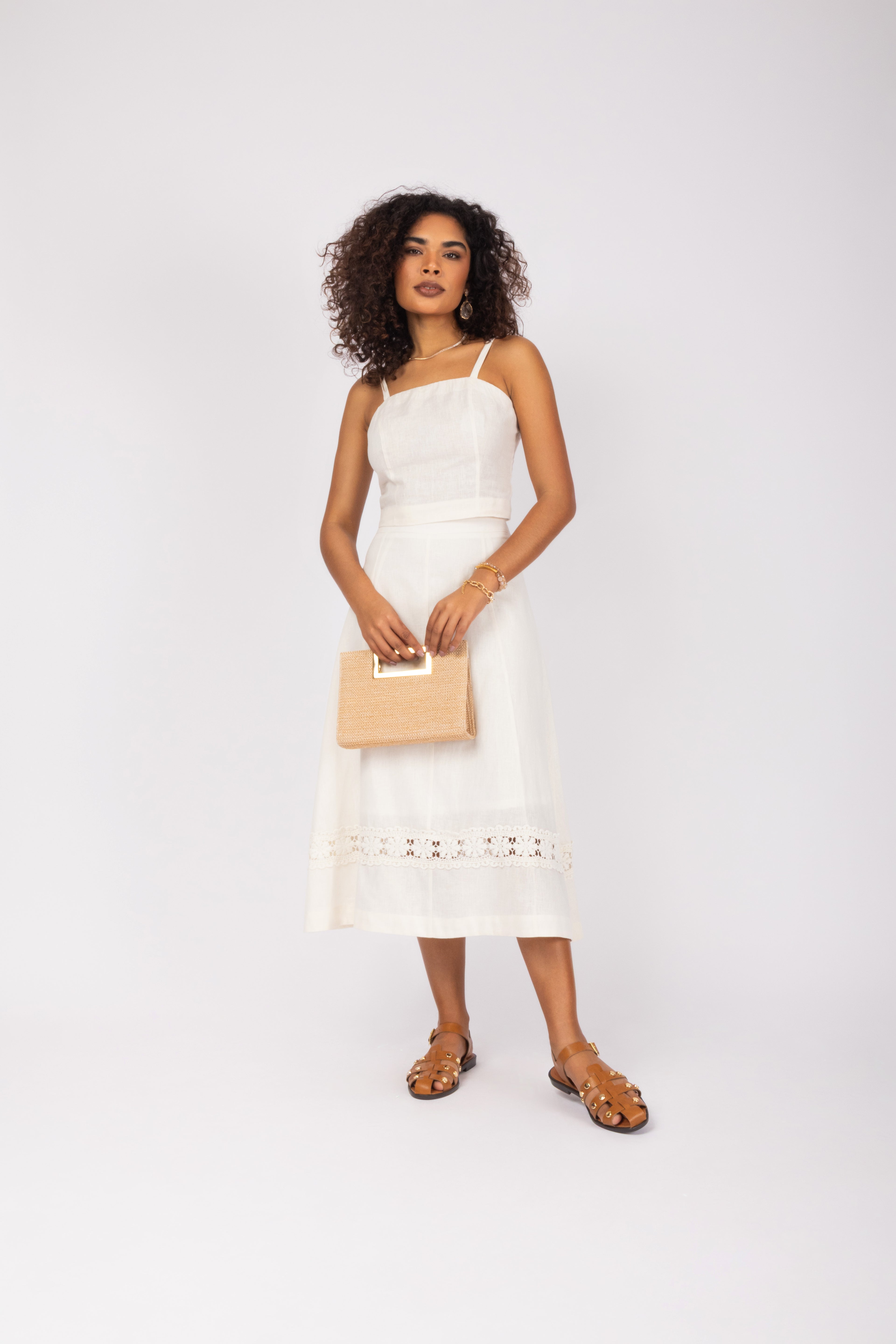 Conjunto linho com detalhe de renda