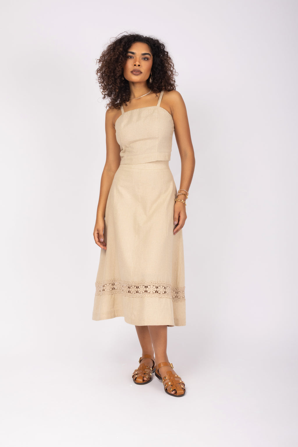 Conjunto linho com detalhe de renda