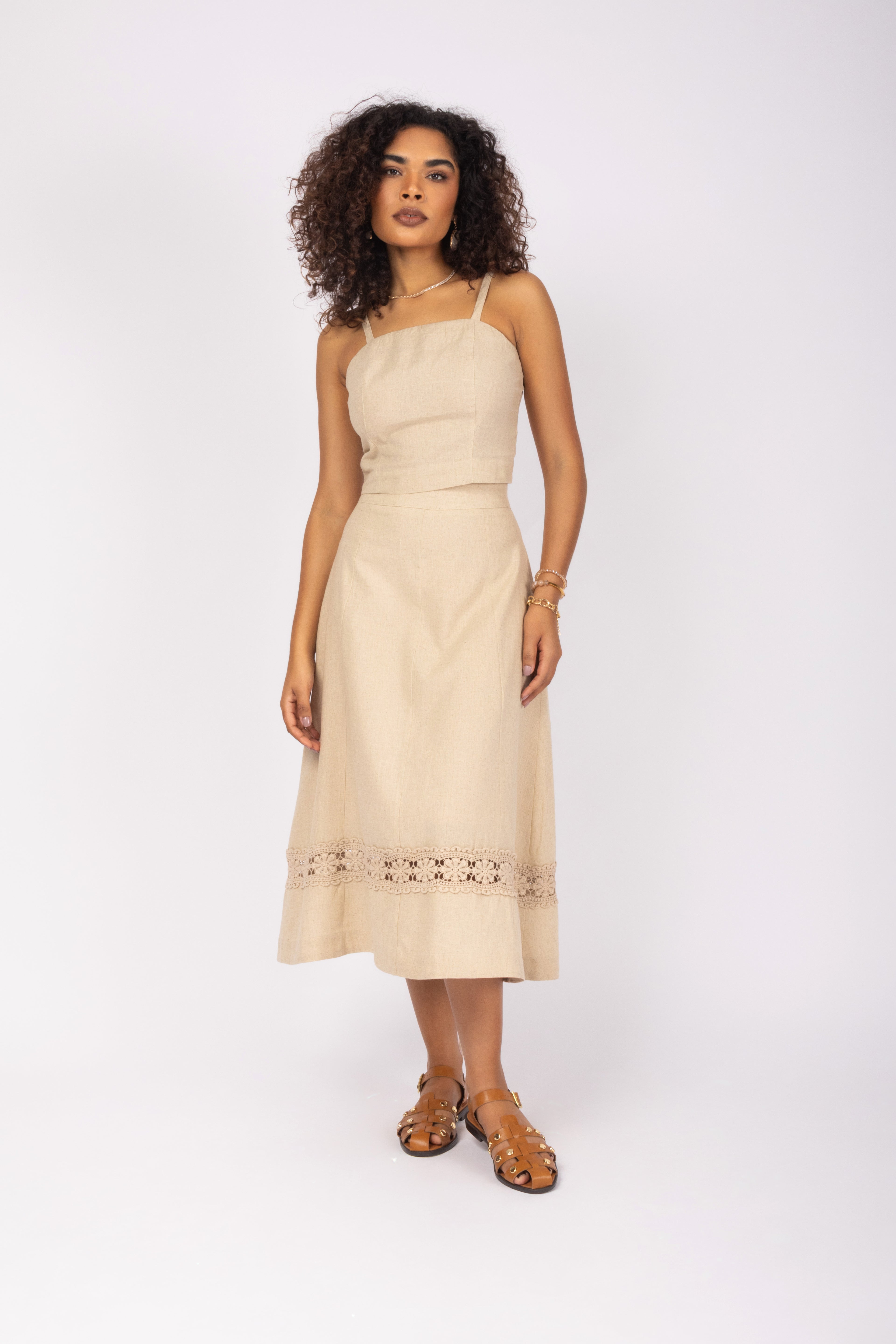 Conjunto linho com detalhe de renda