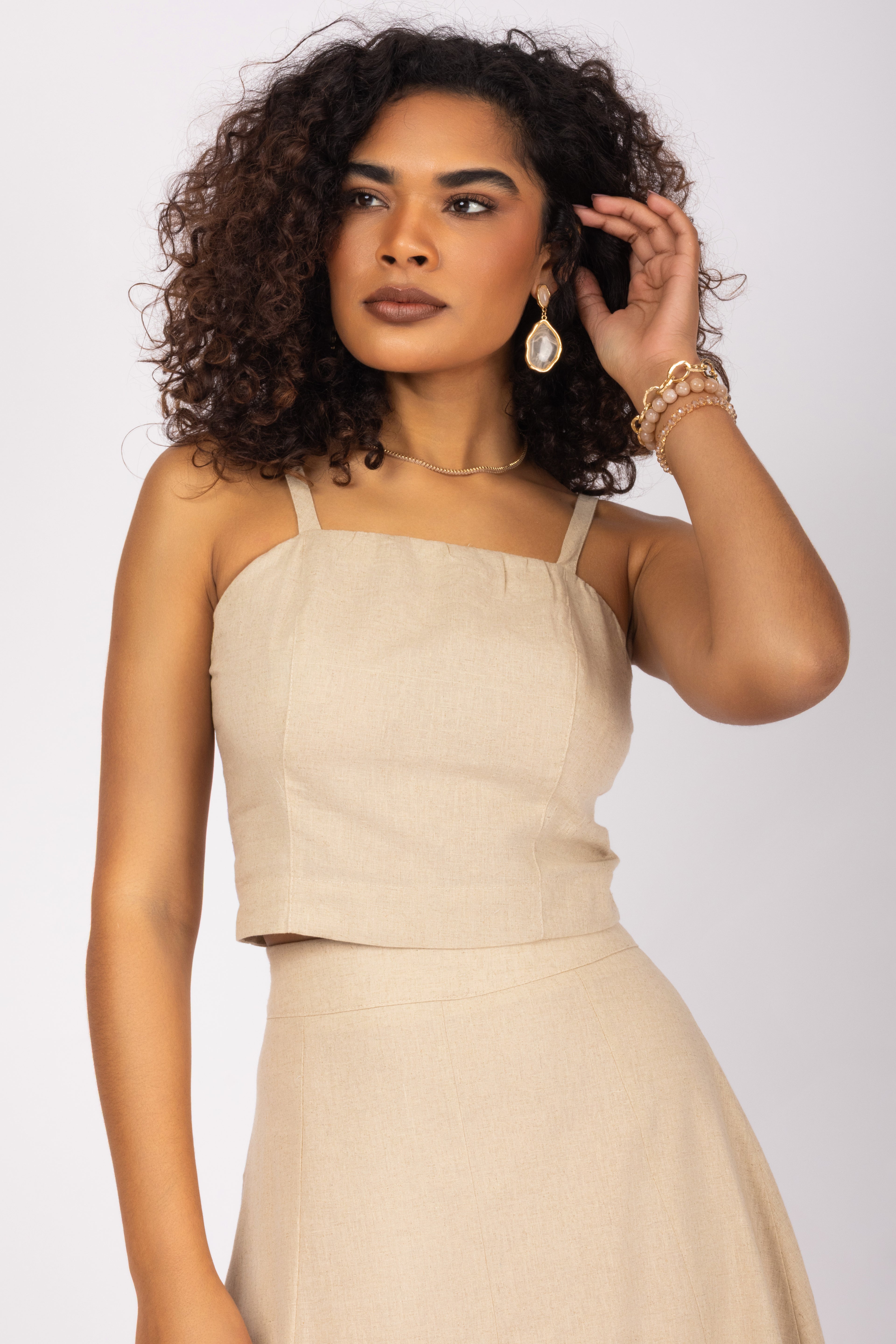 Conjunto linho com detalhe de renda