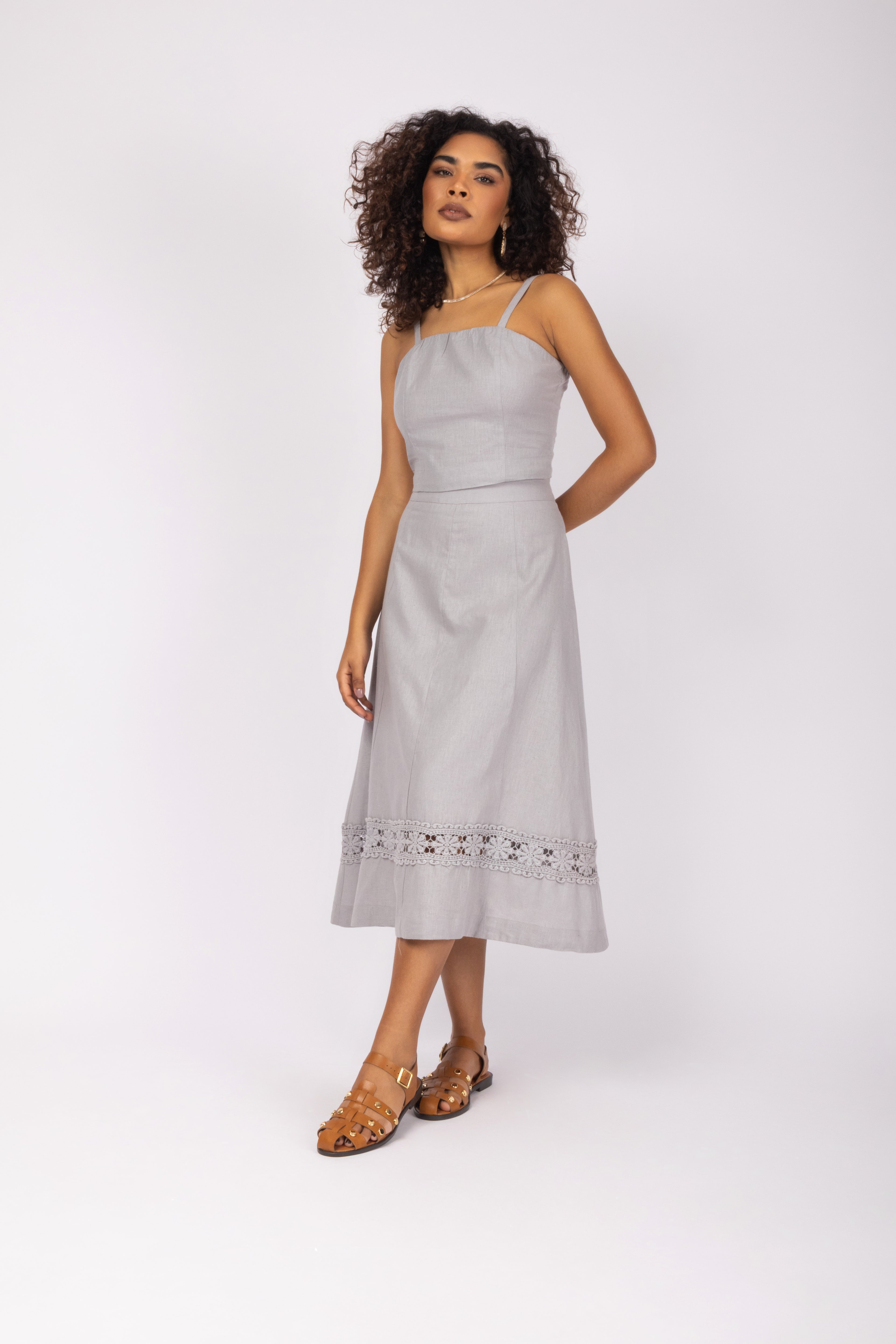 Conjunto linho com detalhe de renda