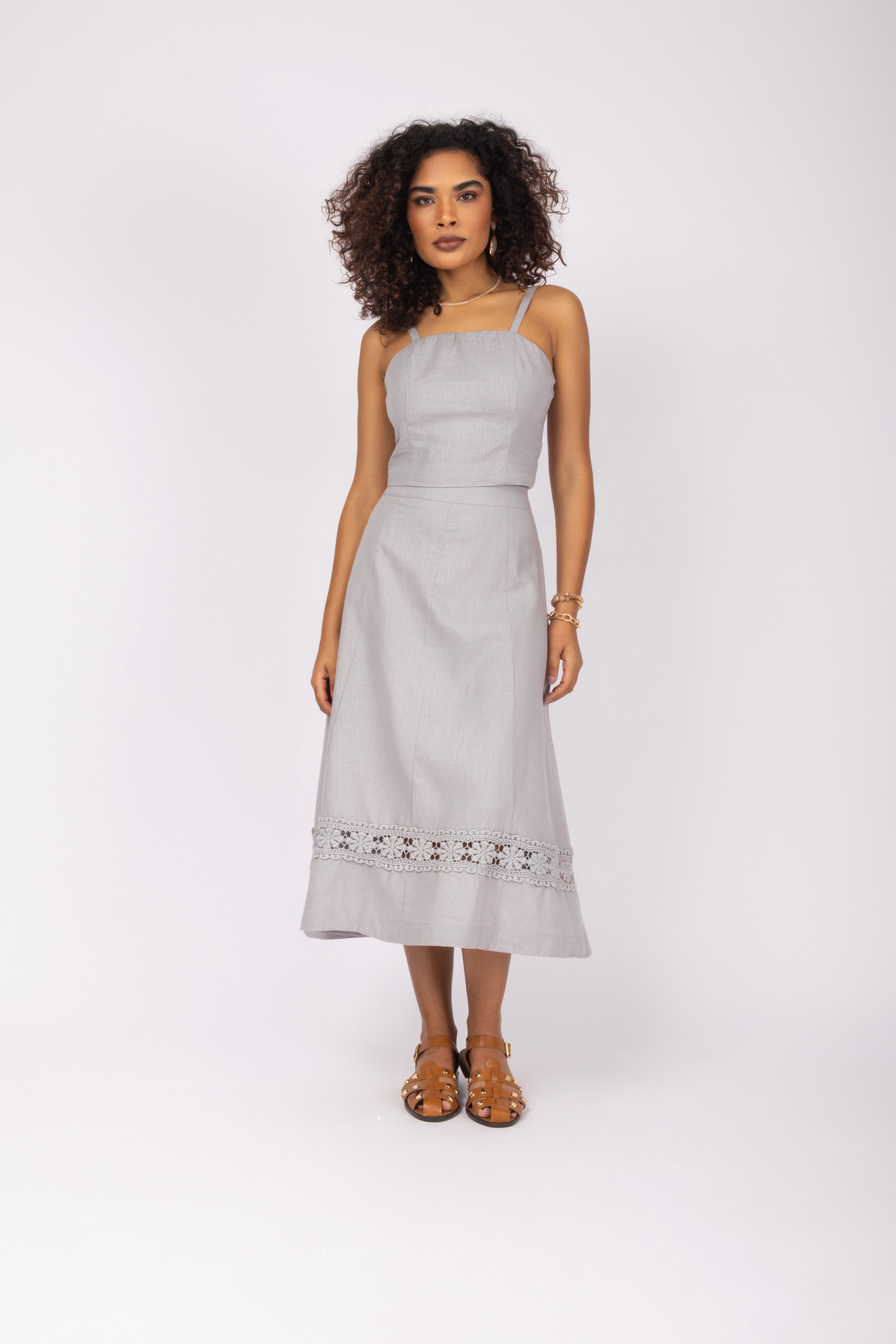 Conjunto linho com detalhe de renda