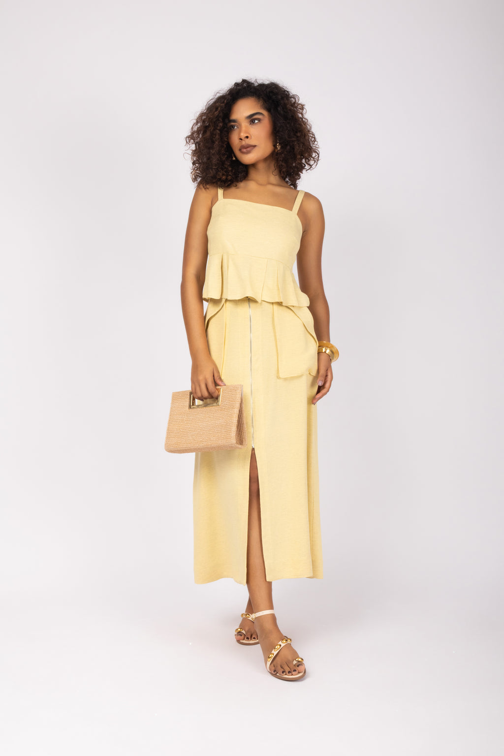 Saia midi com zíper frontal