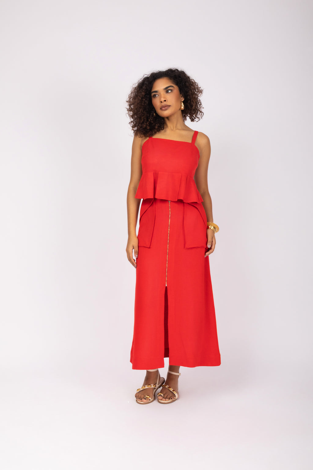 Saia midi com zíper frontal